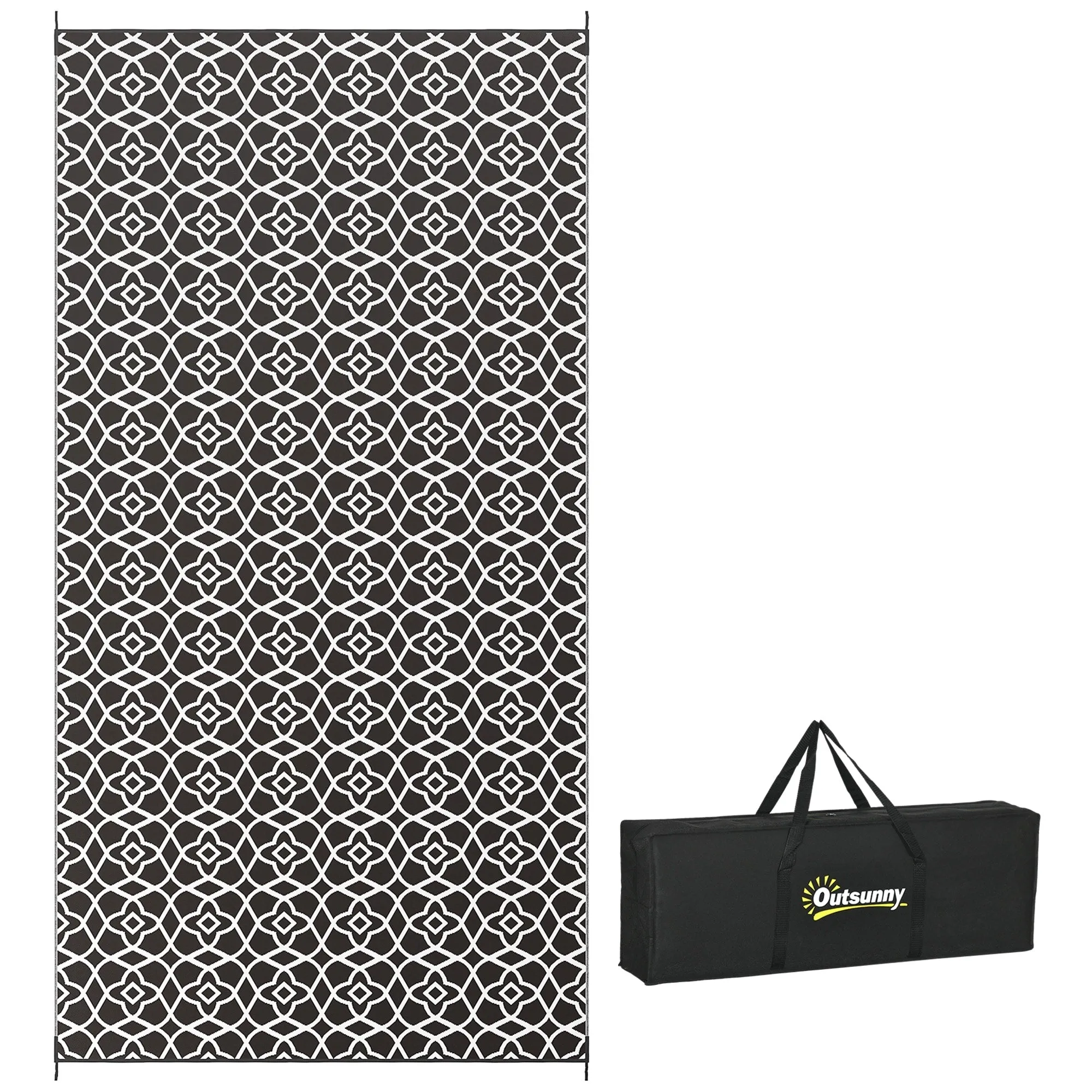 Outsunny Reversible Outdoor Rug. 9' x 18' Waterproof Plastic Straw Floor Mat. Portable RV Camping Carpet