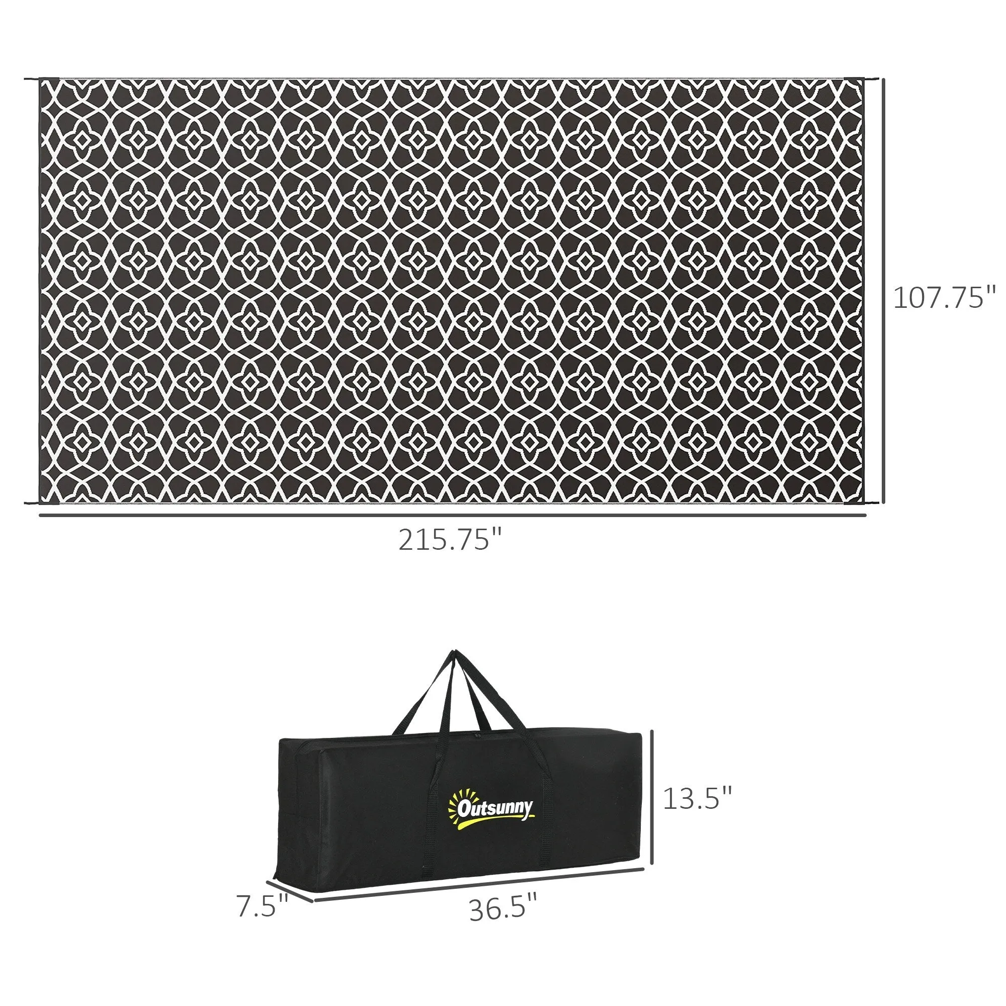 Outsunny Reversible Outdoor Rug. 9' x 18' Waterproof Plastic Straw Floor Mat. Portable RV Camping Carpet