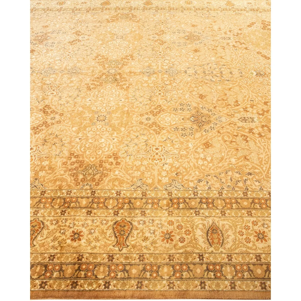 Overton Hand Knotted Wool Vintage Inspired Traditional Mogul Yellow Area Rug - 12 x 15 
