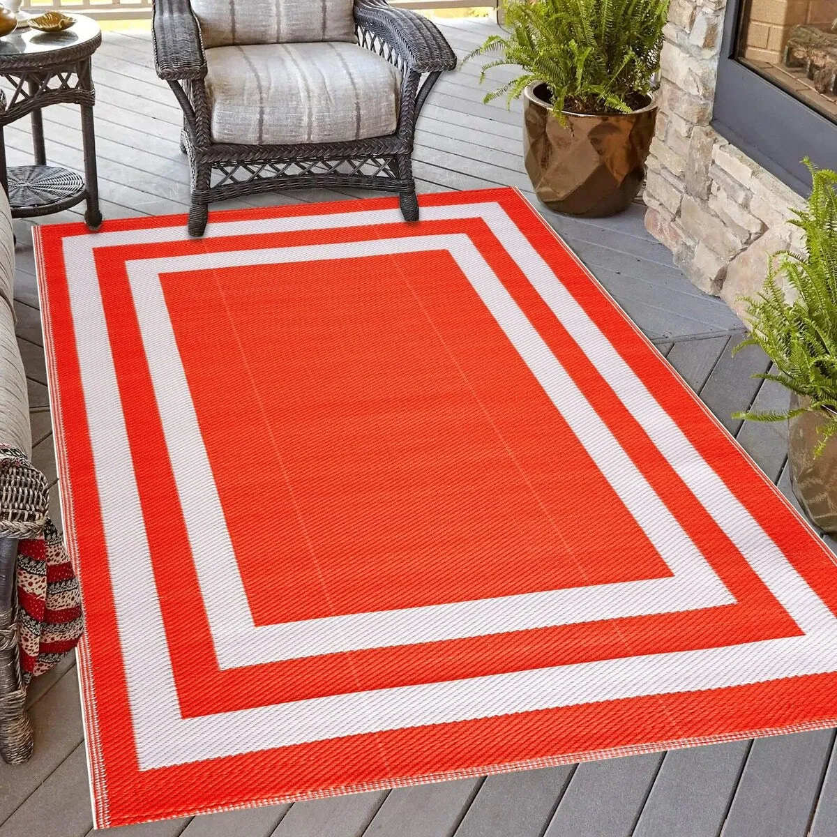 Playa Rug Outdoor Recycled Reversible Plastic Folded Mat/Rug Paris Collection Lightweight & Weather. Water and UV Resistant