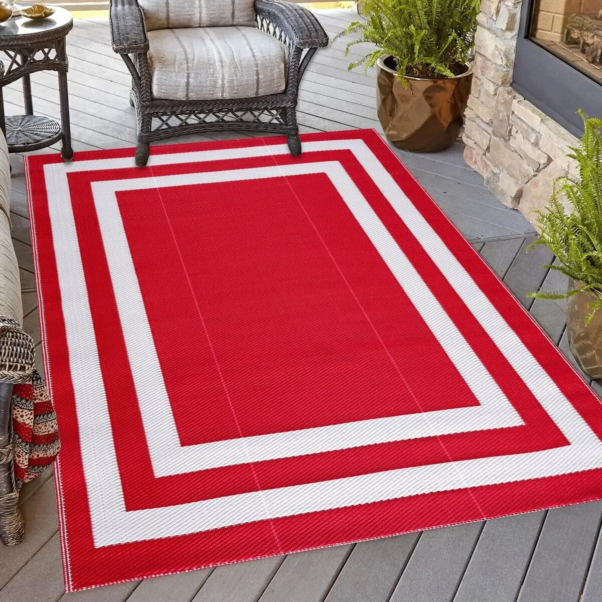 Playa Rug Outdoor Recycled Reversible Plastic Folded Mat/Rug Paris Collection Lightweight & Weather. Water and UV Resistant