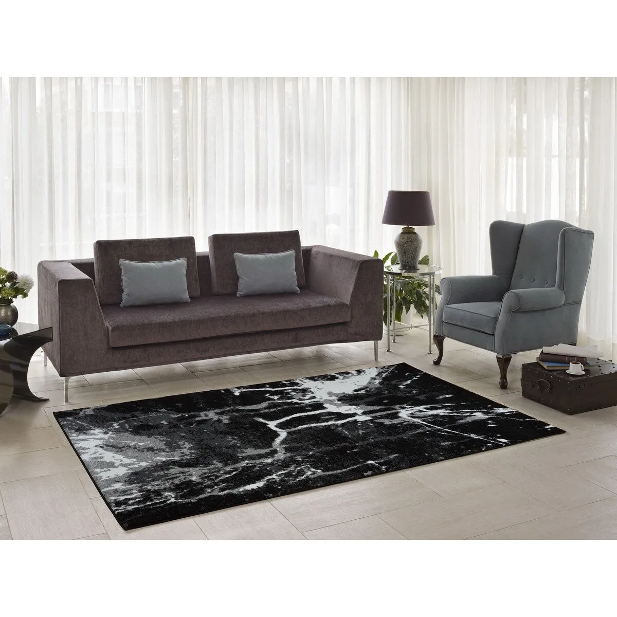 Porch & Den Westway Black/ White/ Grey Soft Abstract Area Rug