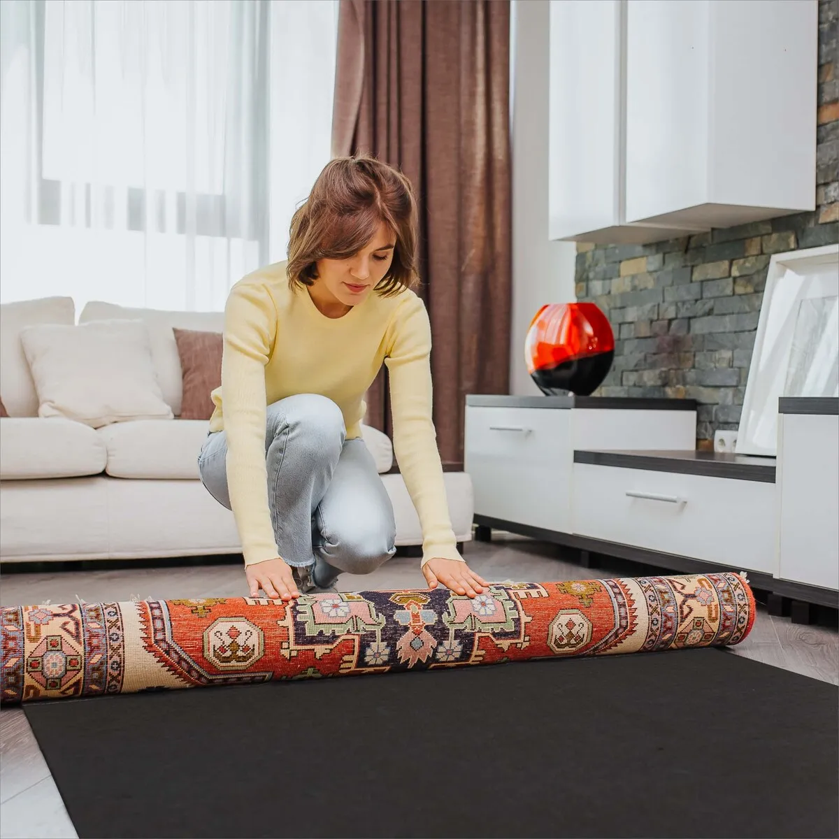 Premium Low Profile Non Slip Rug Pad by Slip-Stop - Black