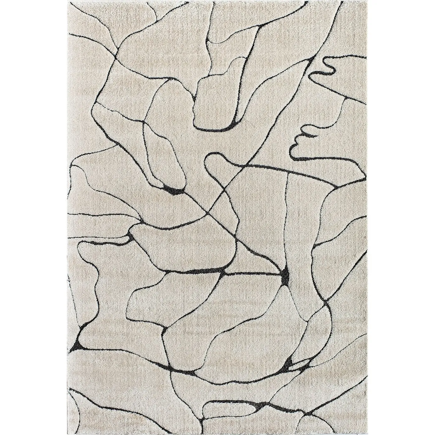 Rugs America Mid Century Modern Marble Cream Beige Large Fluffy Area Rug