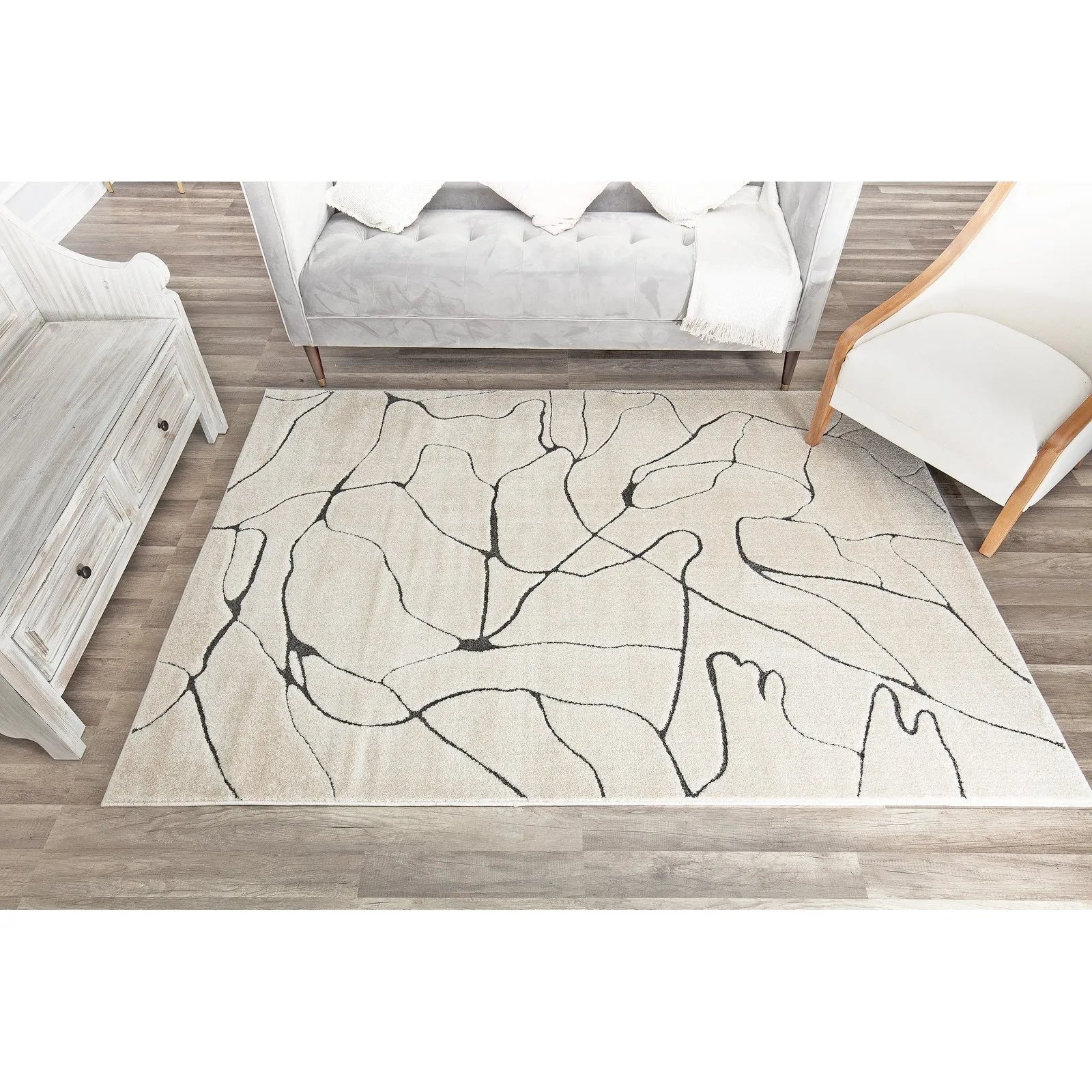 Rugs America Mid Century Modern Marble Cream Beige Large Fluffy Area Rug