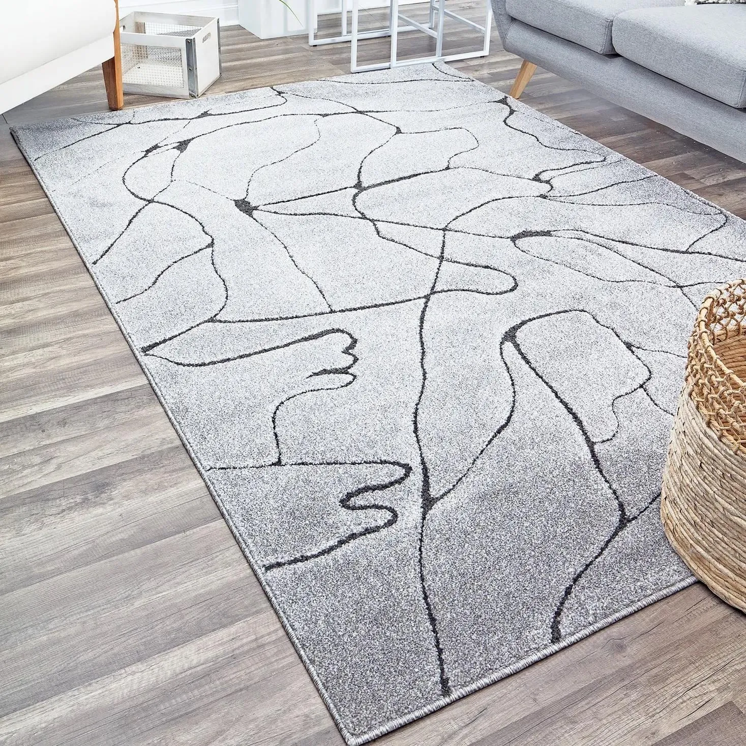 Rugs America Mid Century Modern Marble Cream Beige Large Fluffy Area Rug