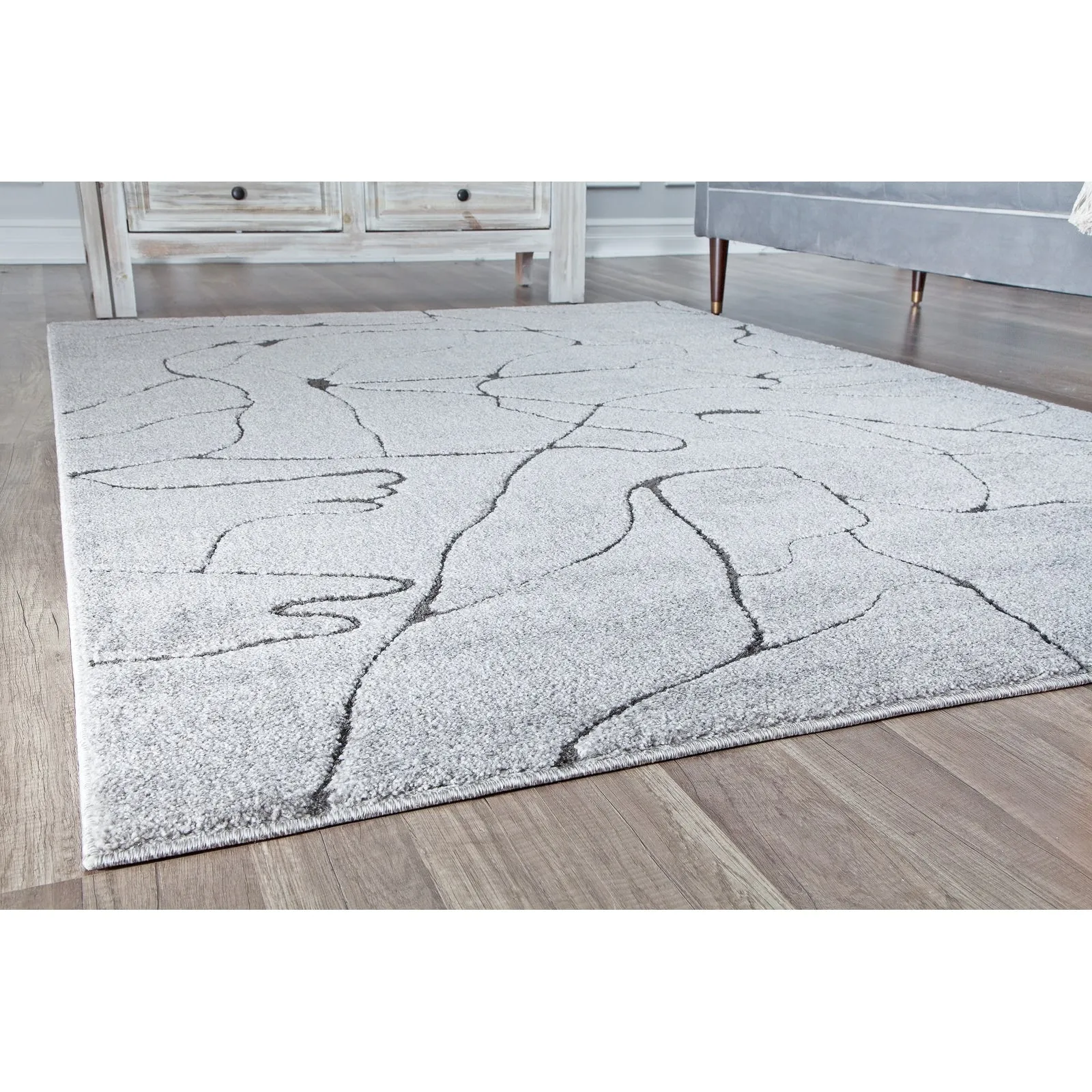 Rugs America Mid Century Modern Marble Cream Beige Large Fluffy Area Rug