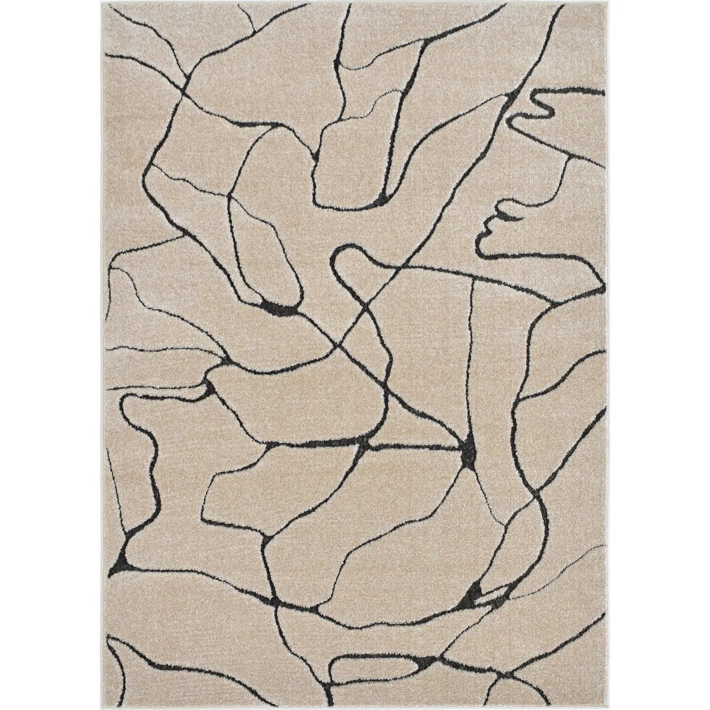 Rugs America Mid Century Modern Marble Cream Beige Large Fluffy Area Rug