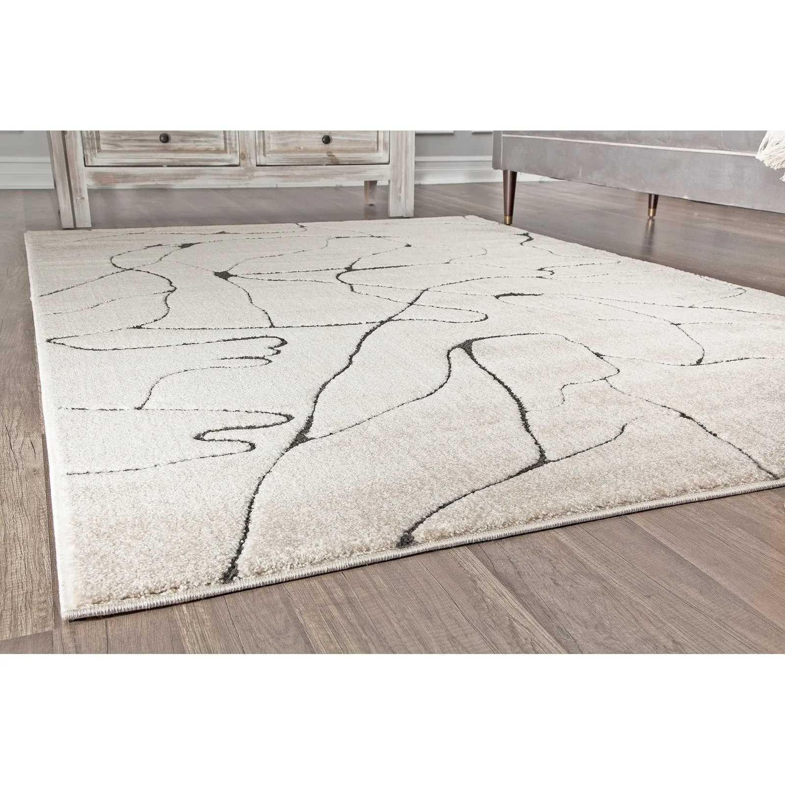 Rugs America Mid Century Modern Marble Cream Beige Large Fluffy Area Rug