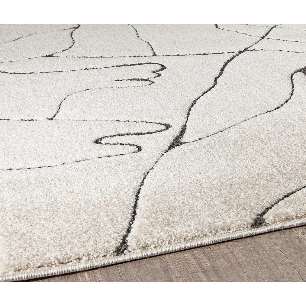 Rugs America Mid Century Modern Marble Cream Beige Large Fluffy Area Rug