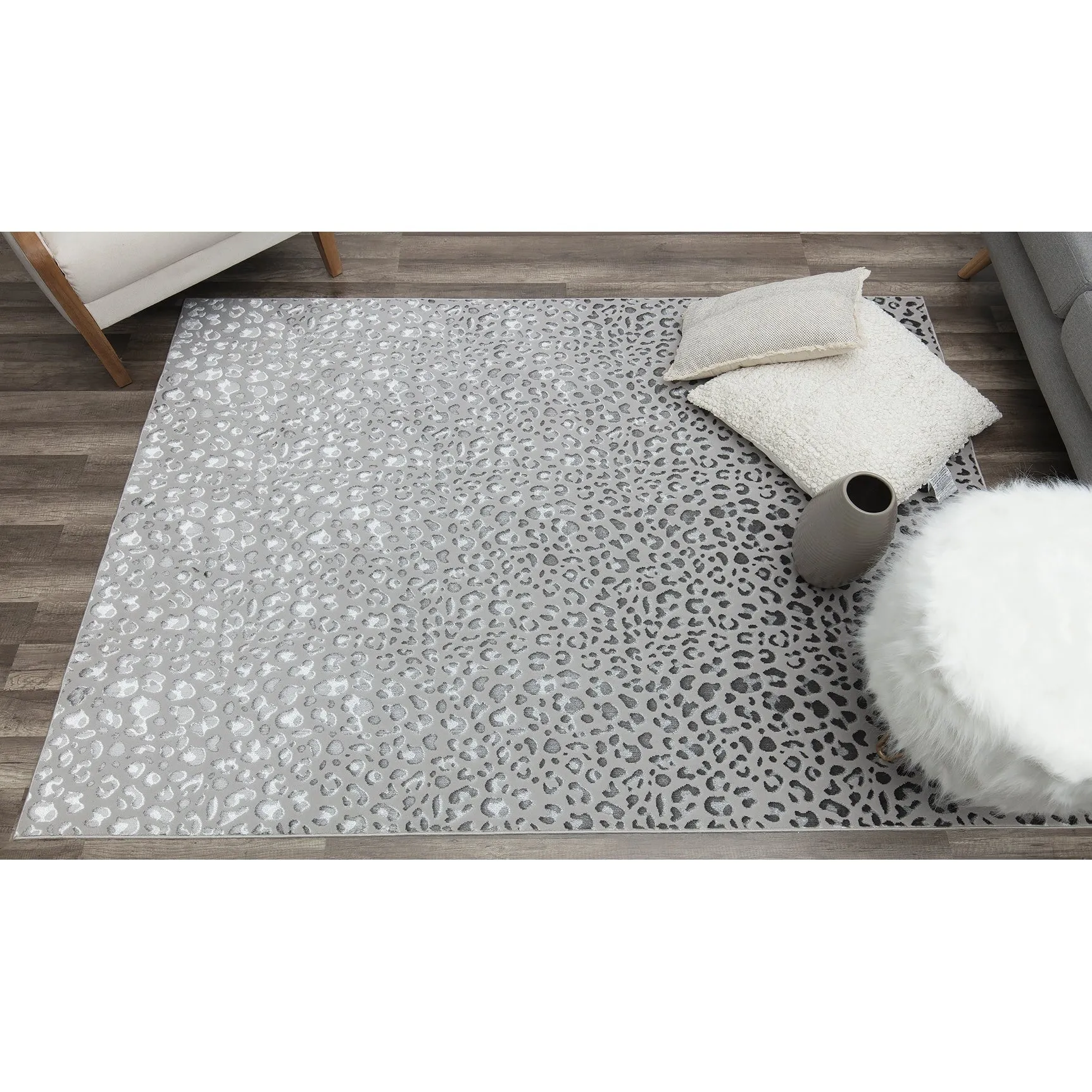 Rugs America Natura Gray Leopard Silver Shine Area Rug