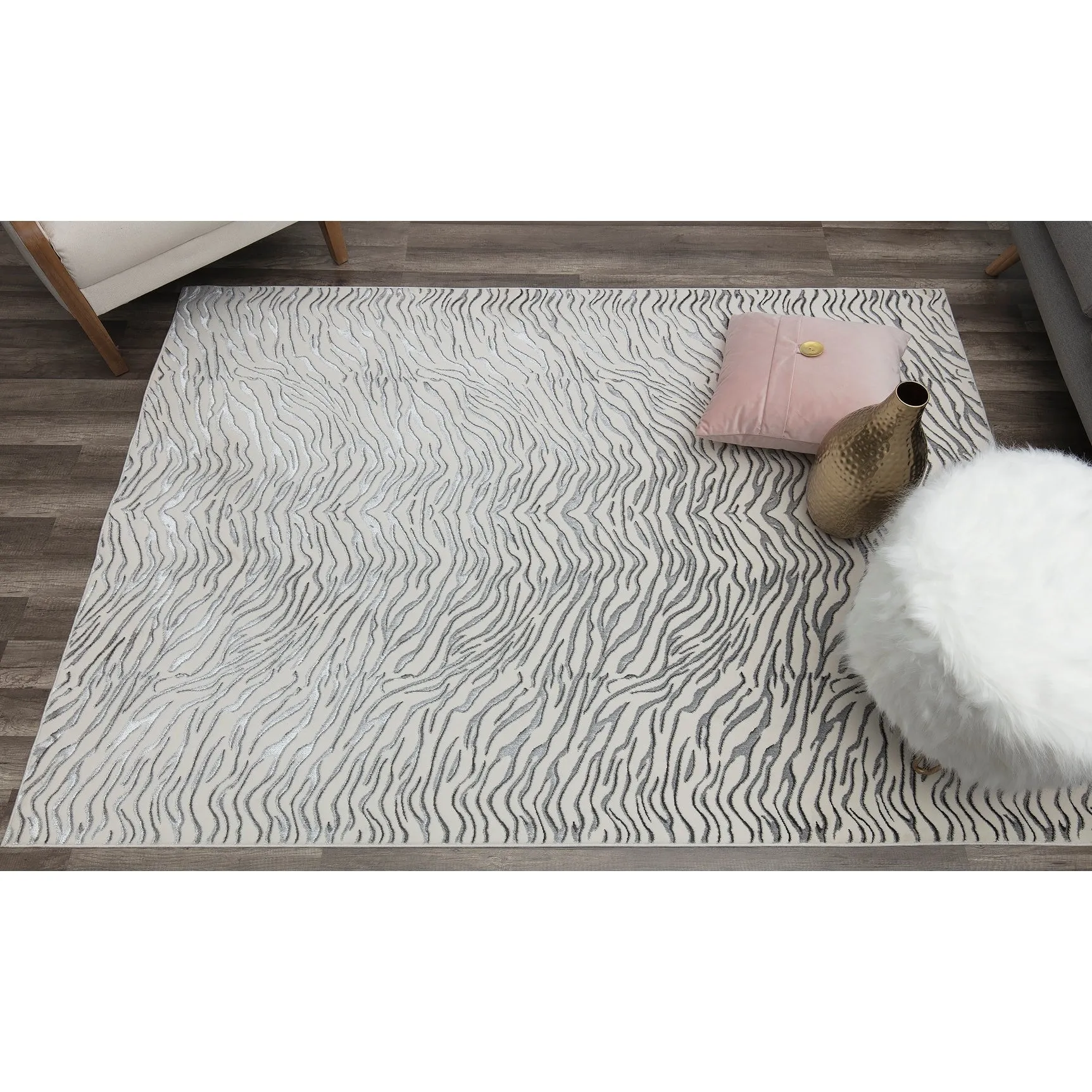 Rugs America Natura White Tiger Silver Shine Area Rug