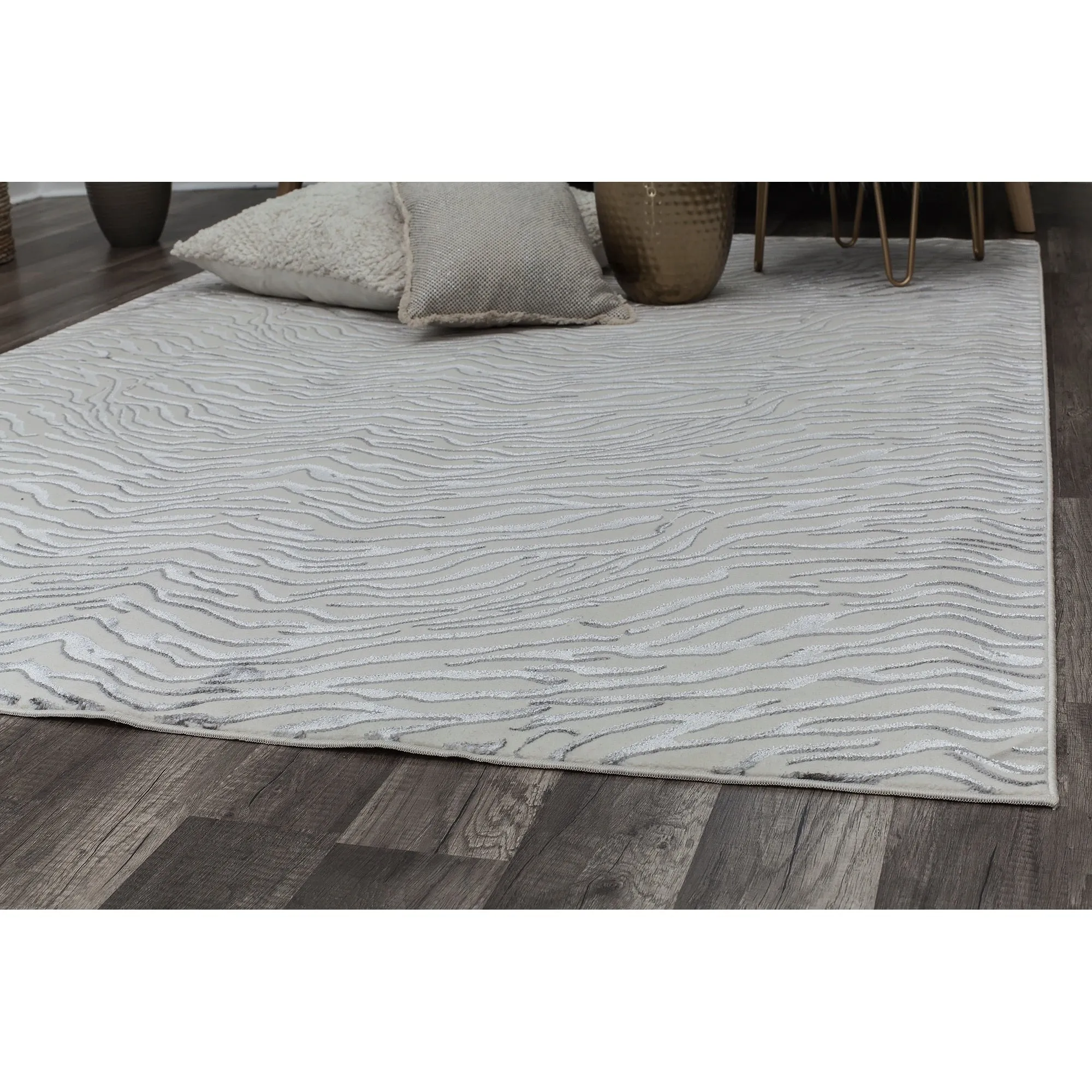 Rugs America Natura White Tiger Silver Shine Area Rug