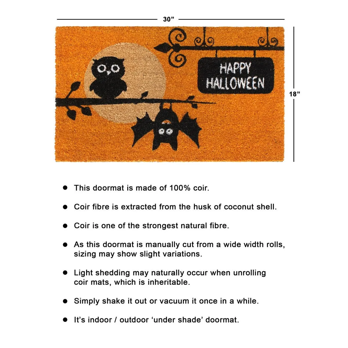 RugSmith Black Machine Tufted Happy Halloween Owls Doormat. 18 x 30 - 18 x 30
