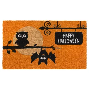 RugSmith Black Machine Tufted Happy Halloween Owls Doormat. 18 x 30 - 18 x 30