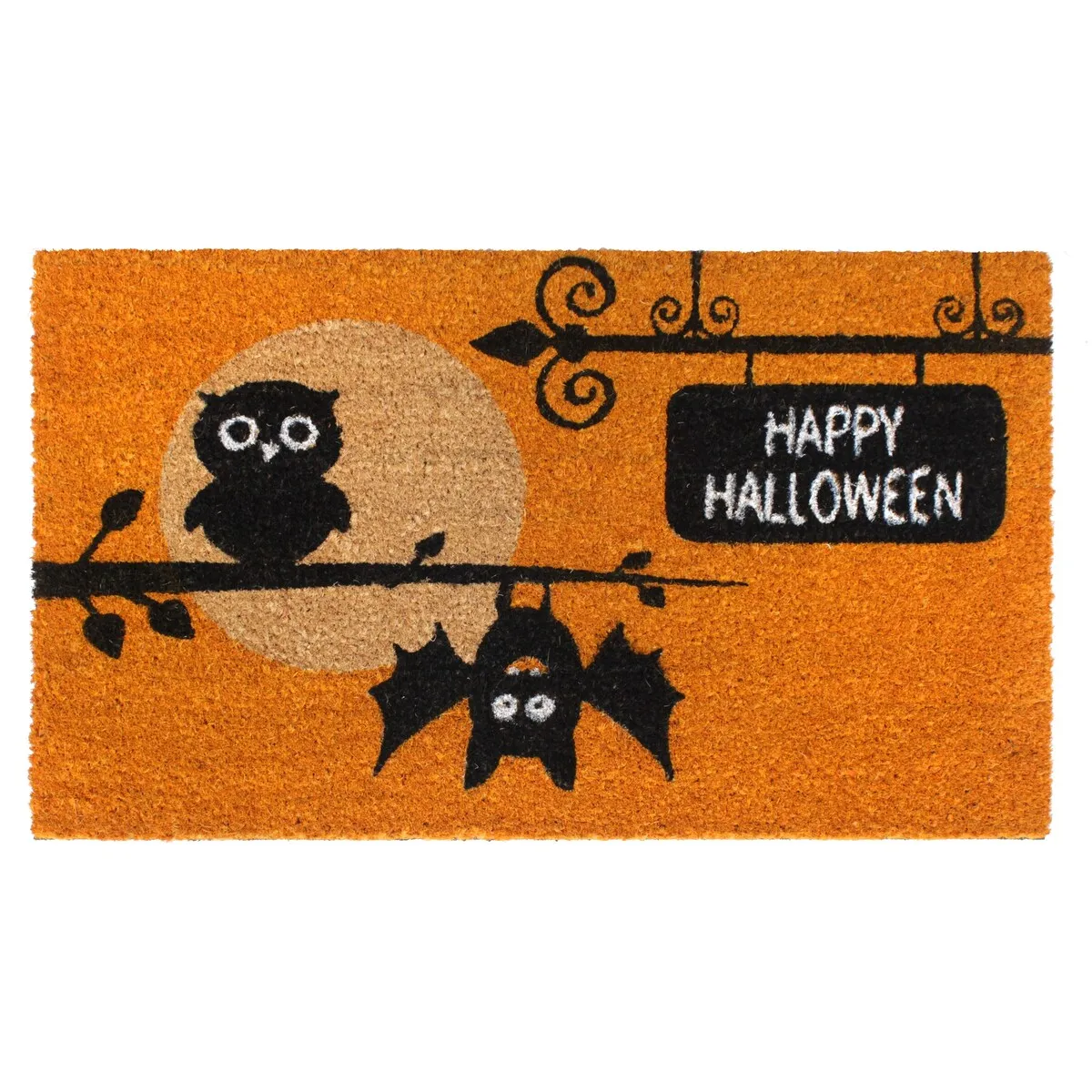 RugSmith Black Machine Tufted Happy Halloween Owls Doormat. 18 x 30 - 18 x 30