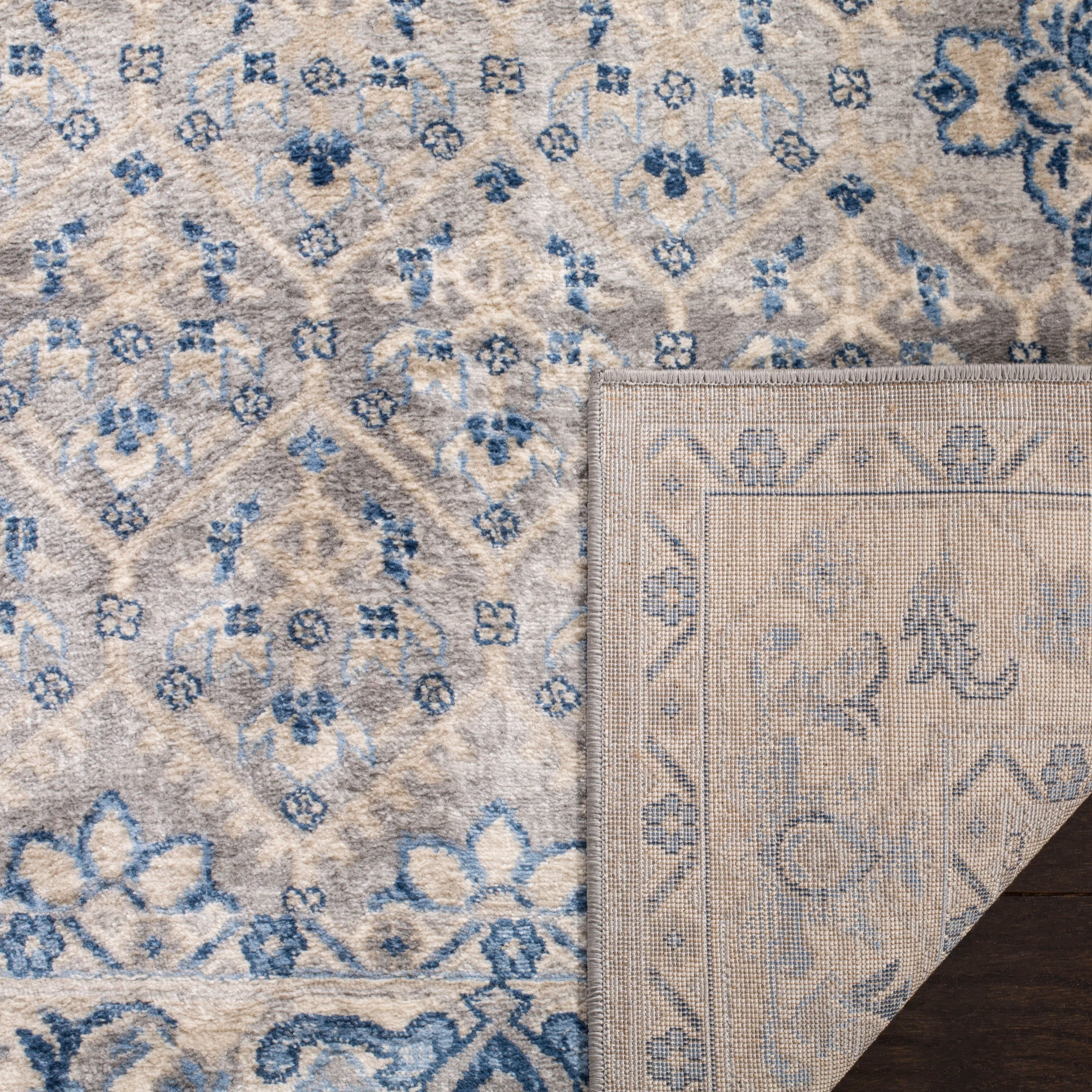 SAFAVIEH Brentwood Dile Oriental Damask Trellis Rug - Light Grey/Blue - 2' x 12'