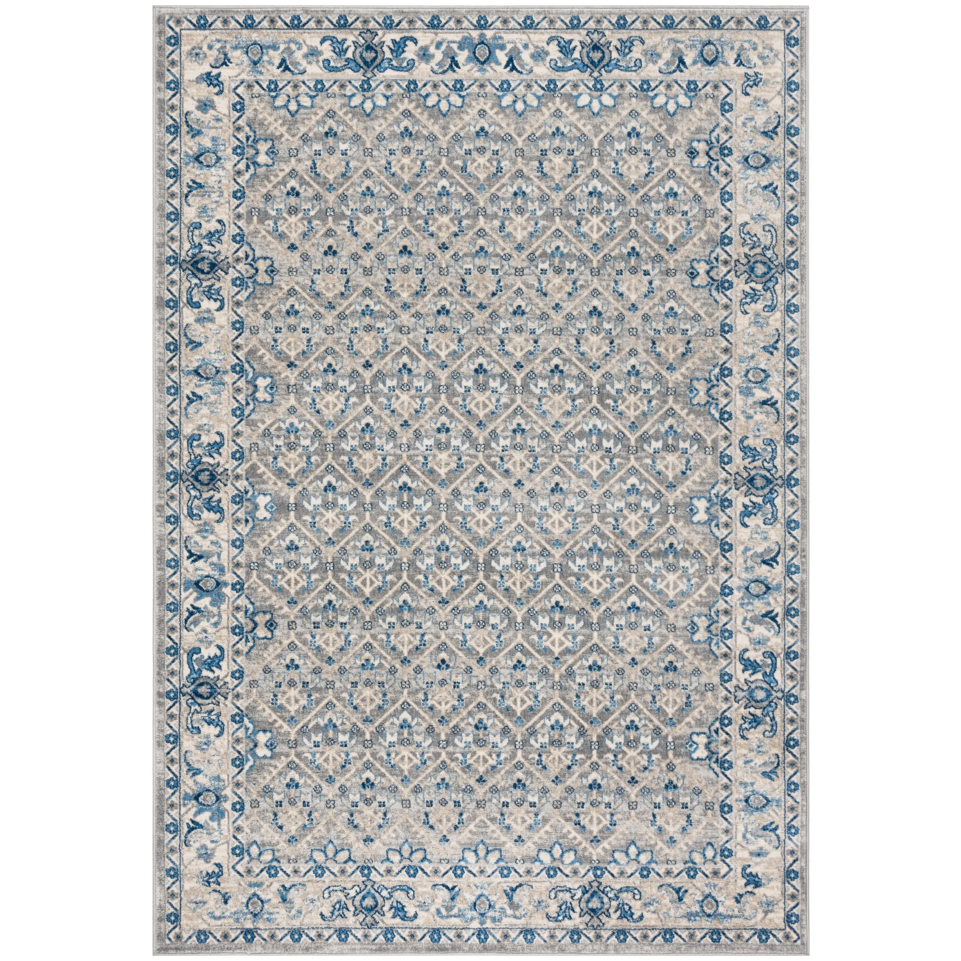 SAFAVIEH Brentwood Dile Oriental Damask Trellis Rug - Light Grey/Blue - 2' x 12'