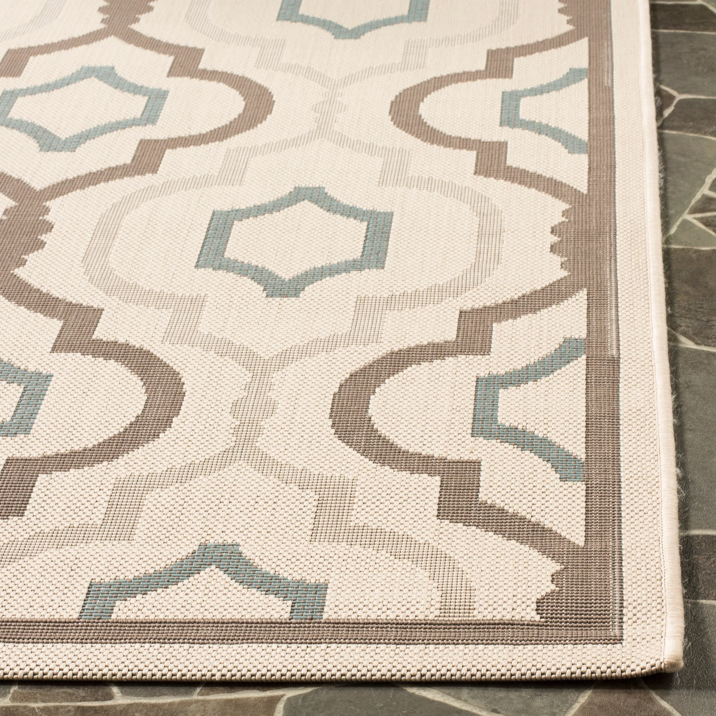 SAFAVIEH Courtyard Annmarie Indoor/ Outdoor Waterproof Patio Backyard Rug - Beige/Dark Beige - 5'3 x 7'7