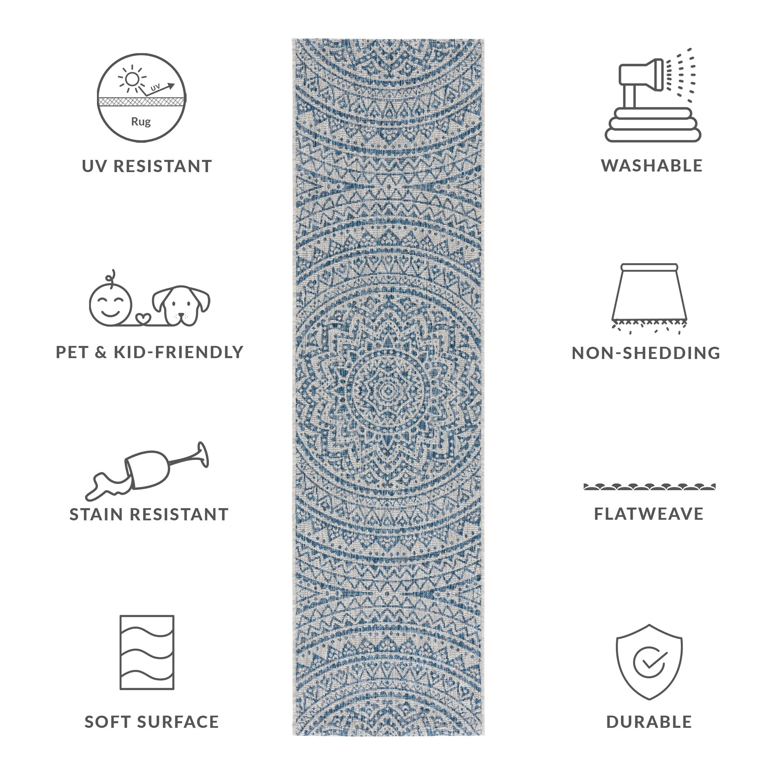 SAFAVIEH Courtyard Deepa Mandala Indoor /Outdoor Waterproof Patio Backyard Rug