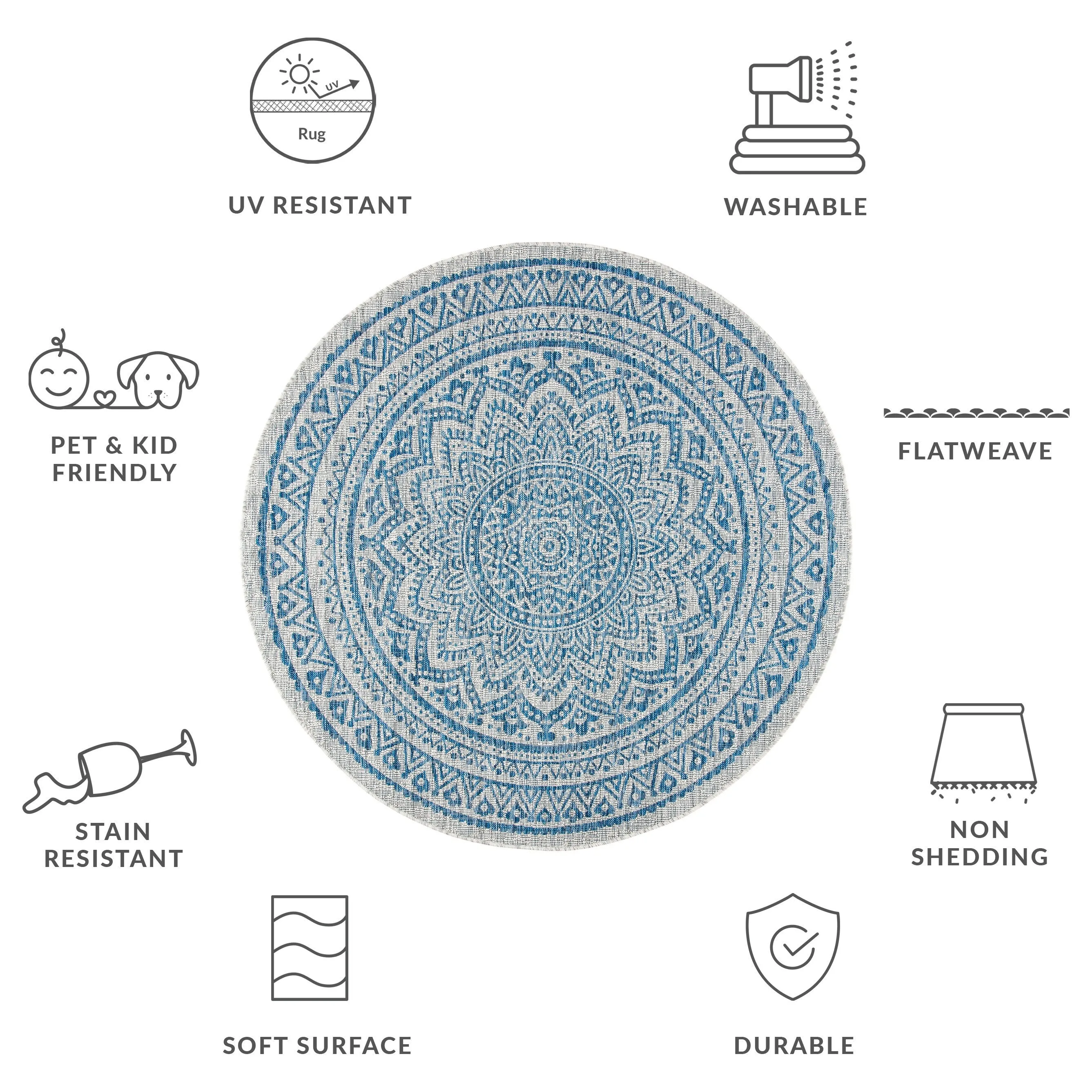 SAFAVIEH Courtyard Deepa Mandala Indoor /Outdoor Waterproof Patio Backyard Rug
