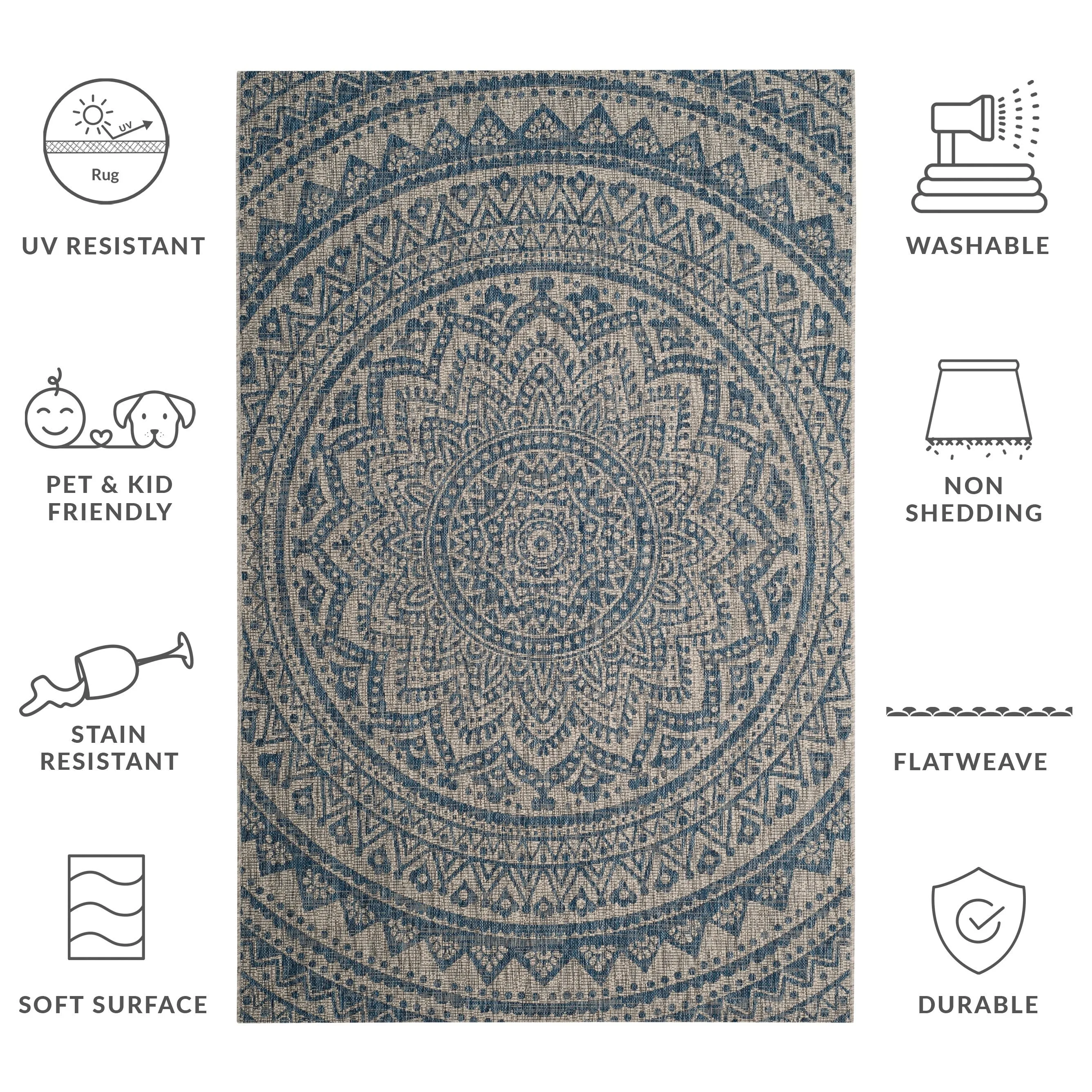 SAFAVIEH Courtyard Deepa Mandala Indoor /Outdoor Waterproof Patio Backyard Rug