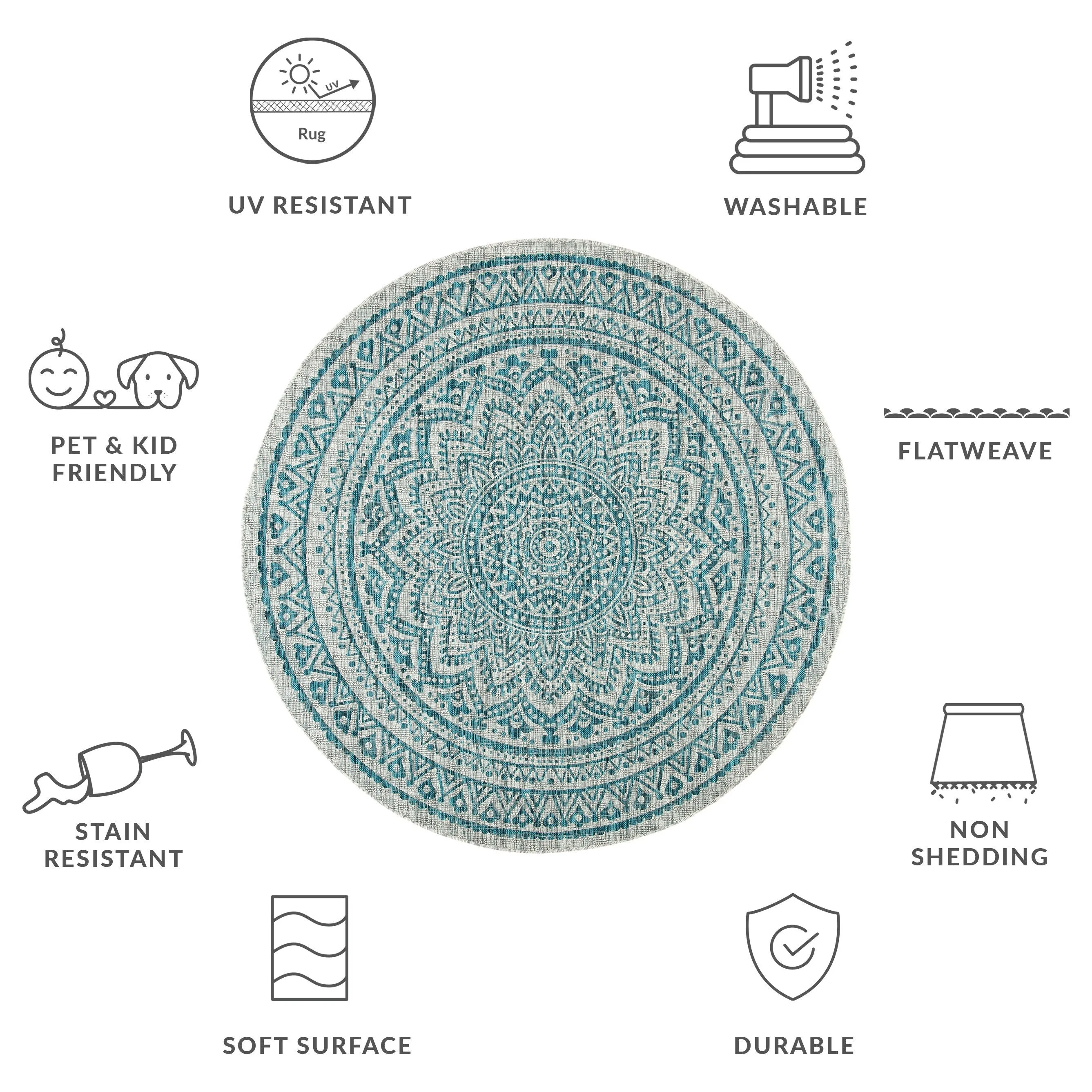 SAFAVIEH Courtyard Deepa Mandala Indoor /Outdoor Waterproof Patio Backyard Rug
