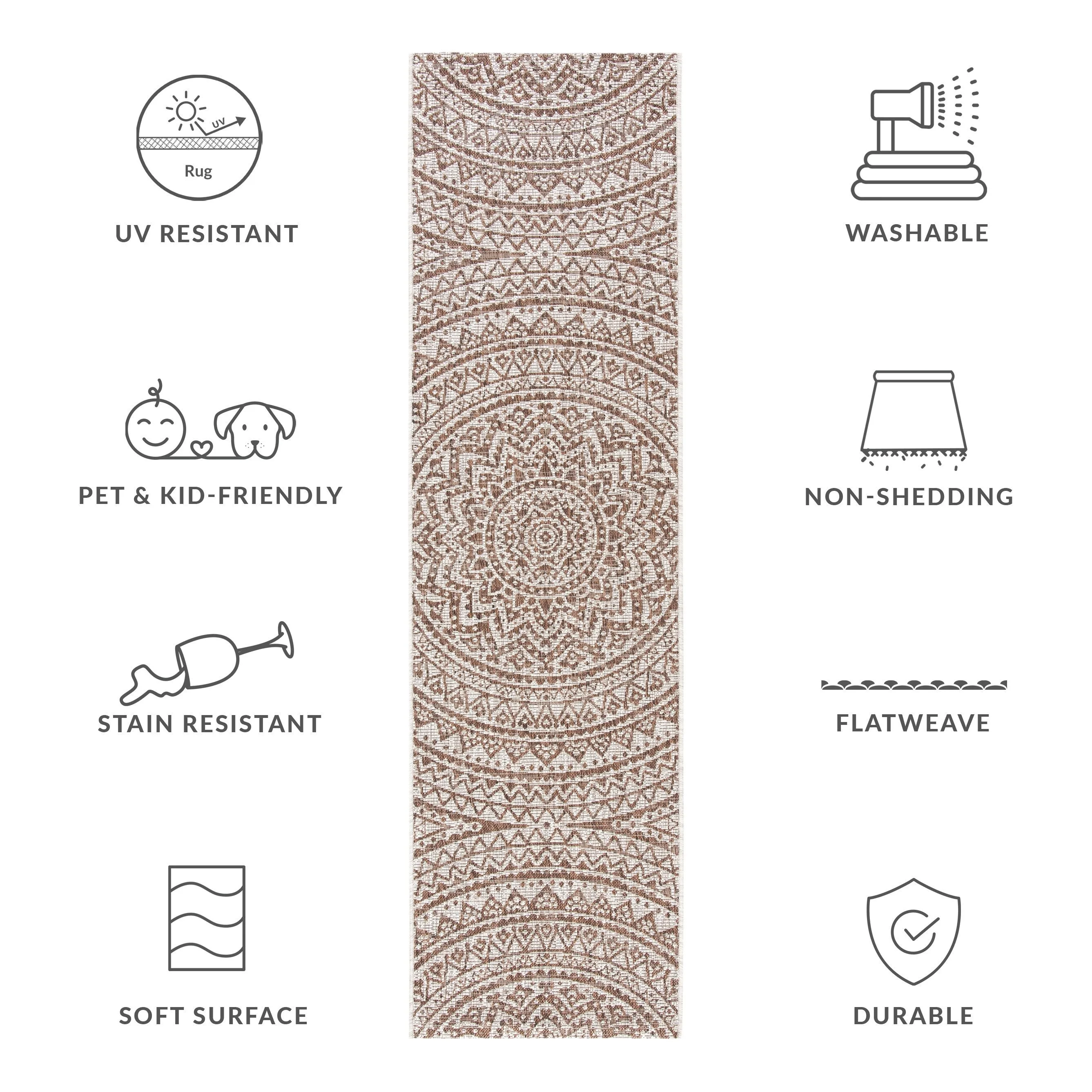 SAFAVIEH Courtyard Deepa Mandala Indoor /Outdoor Waterproof Patio Backyard Rug