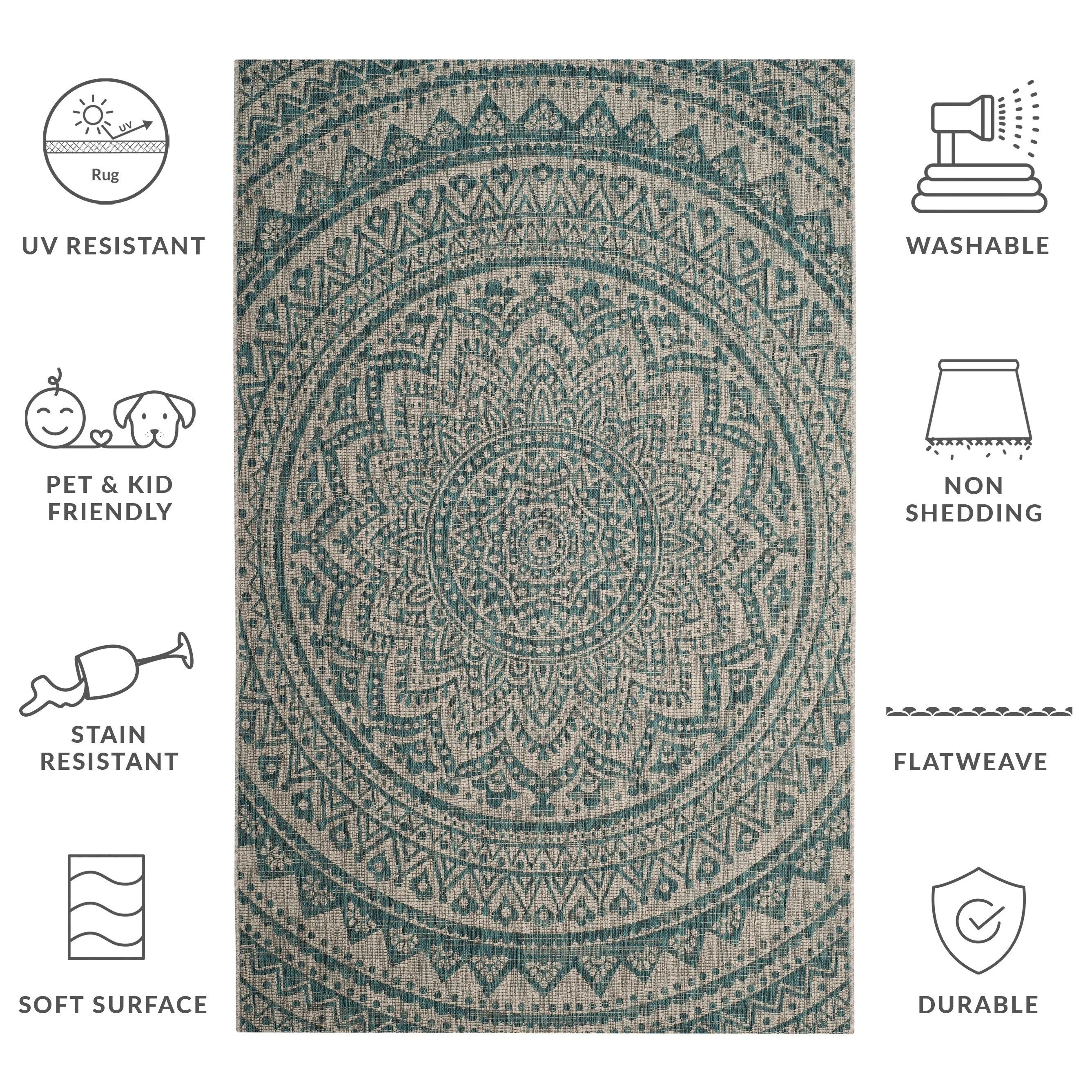 SAFAVIEH Courtyard Deepa Mandala Indoor /Outdoor Waterproof Patio Backyard Rug