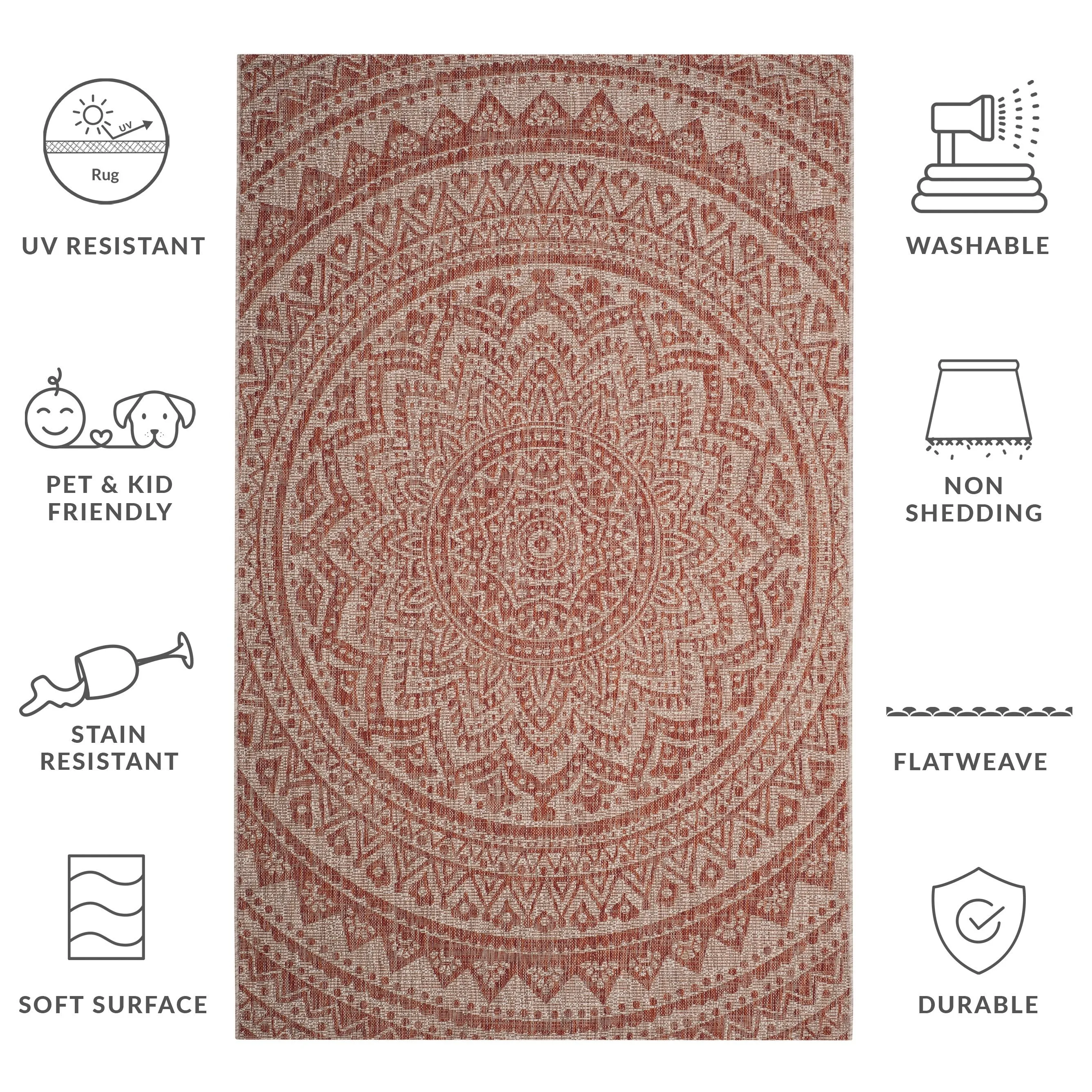SAFAVIEH Courtyard Deepa Mandala Indoor /Outdoor Waterproof Patio Backyard Rug