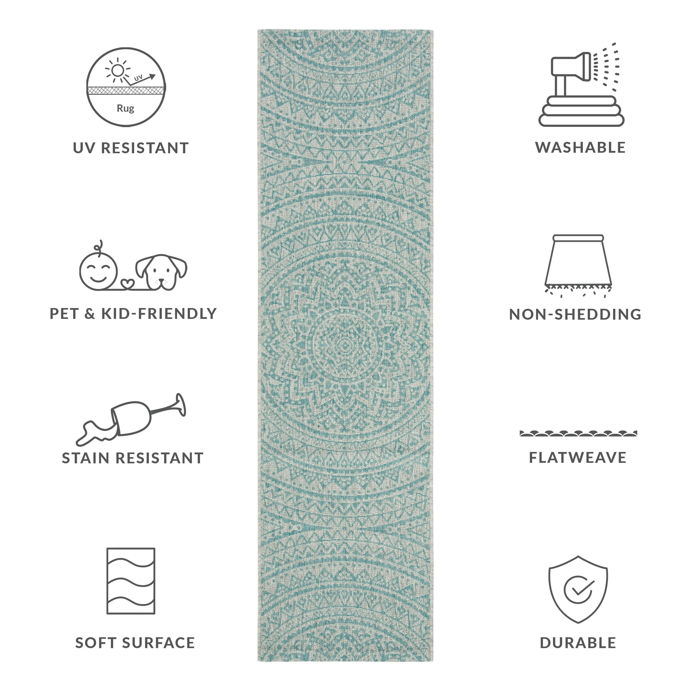 SAFAVIEH Courtyard Deepa Mandala Indoor /Outdoor Waterproof Patio Backyard Rug
