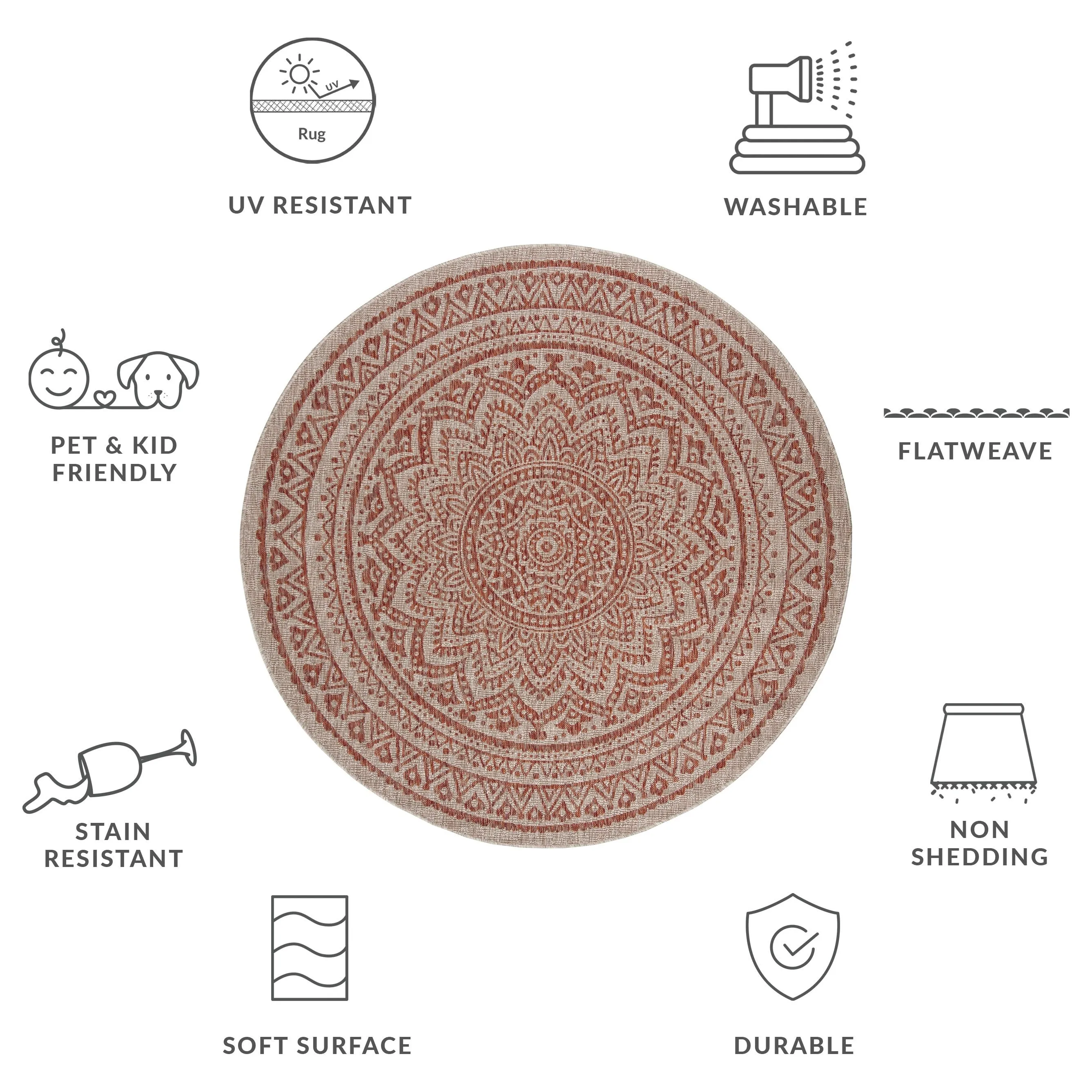 SAFAVIEH Courtyard Deepa Mandala Indoor /Outdoor Waterproof Patio Backyard Rug