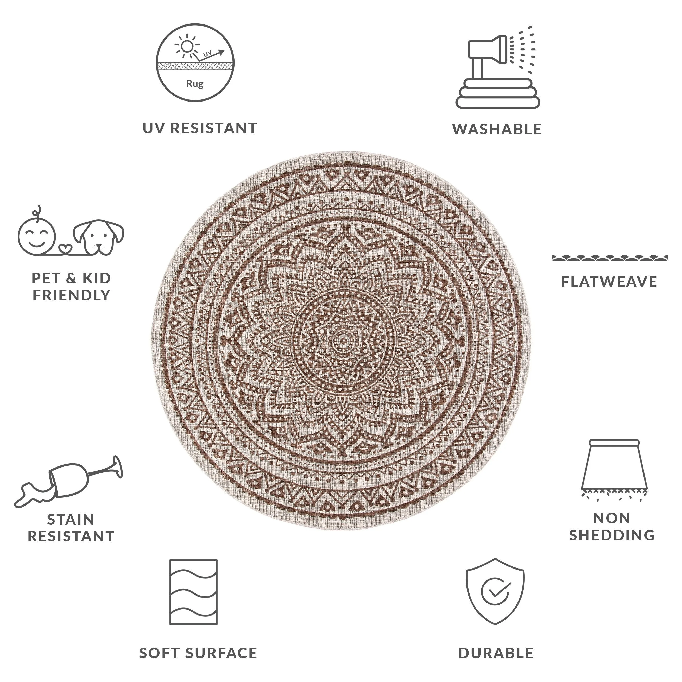 SAFAVIEH Courtyard Deepa Mandala Indoor /Outdoor Waterproof Patio Backyard Rug