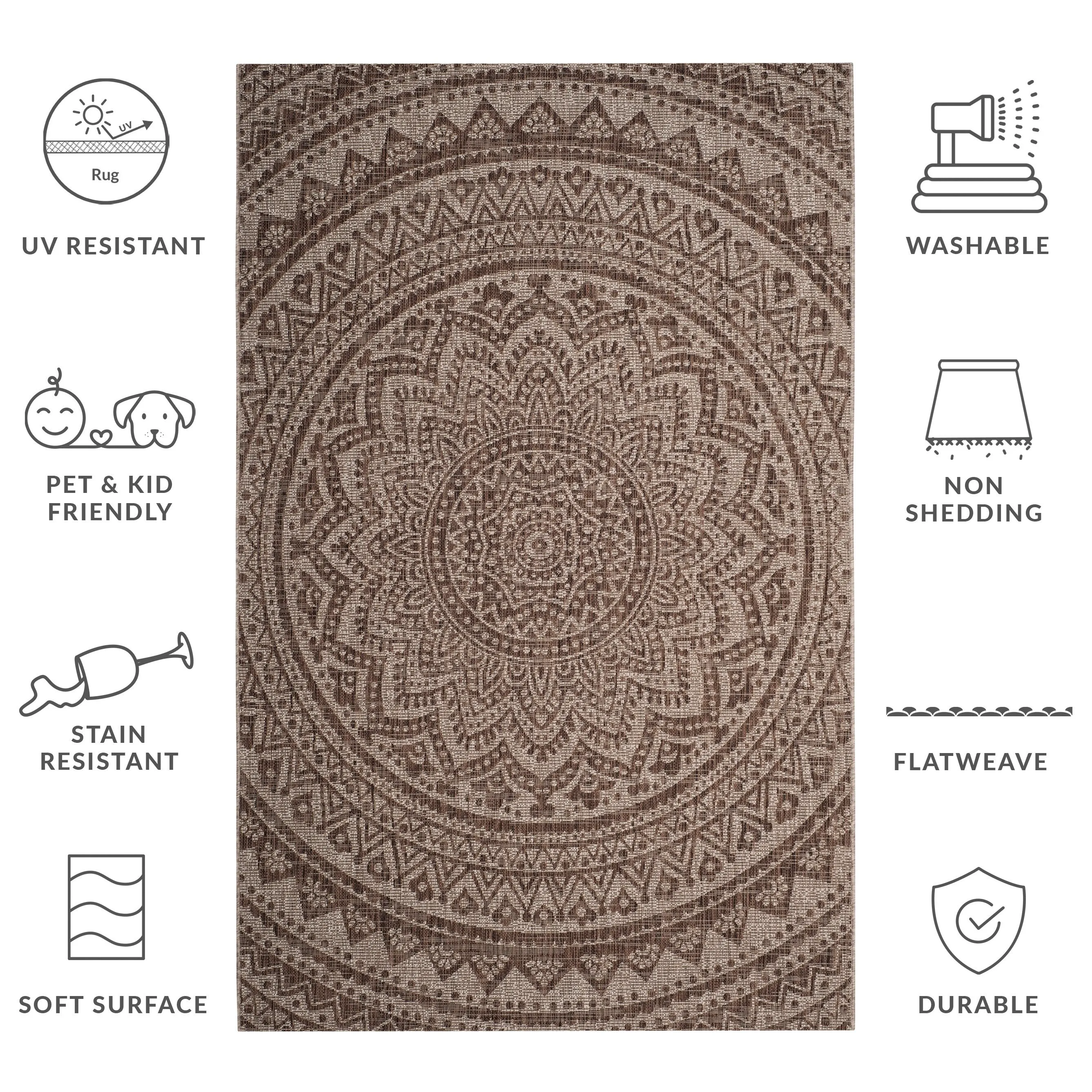 SAFAVIEH Courtyard Deepa Mandala Indoor /Outdoor Waterproof Patio Backyard Rug