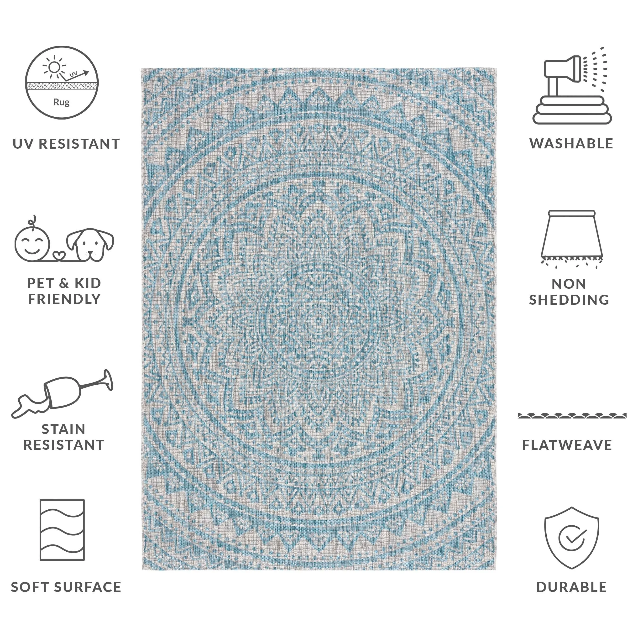 SAFAVIEH Courtyard Deepa Mandala Indoor /Outdoor Waterproof Patio Backyard Rug
