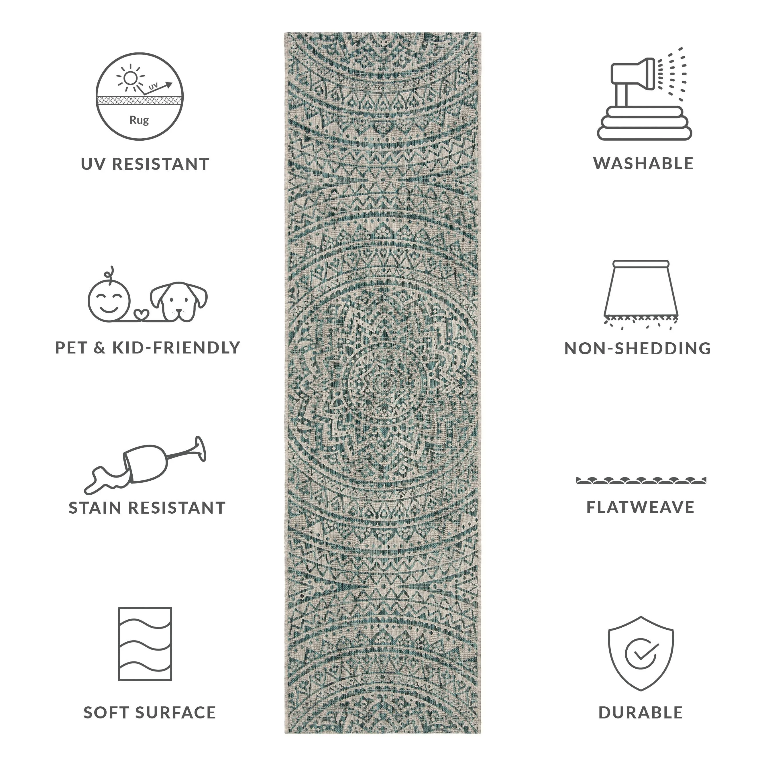 SAFAVIEH Courtyard Deepa Mandala Indoor /Outdoor Waterproof Patio Backyard Rug