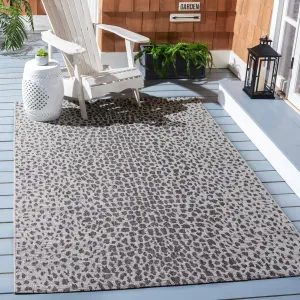 SAFAVIEH Courtyard Eyrin Indoor/ Outdoor Waterproof Patio Backyard Rug - Grey/Black - 5'5 x 7'7