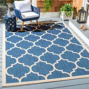 SAFAVIEH Courtyard Kathy Indoor/ Outdoor Waterproof Patio Backyard Rug - Navy/Beige - 8' x 11'