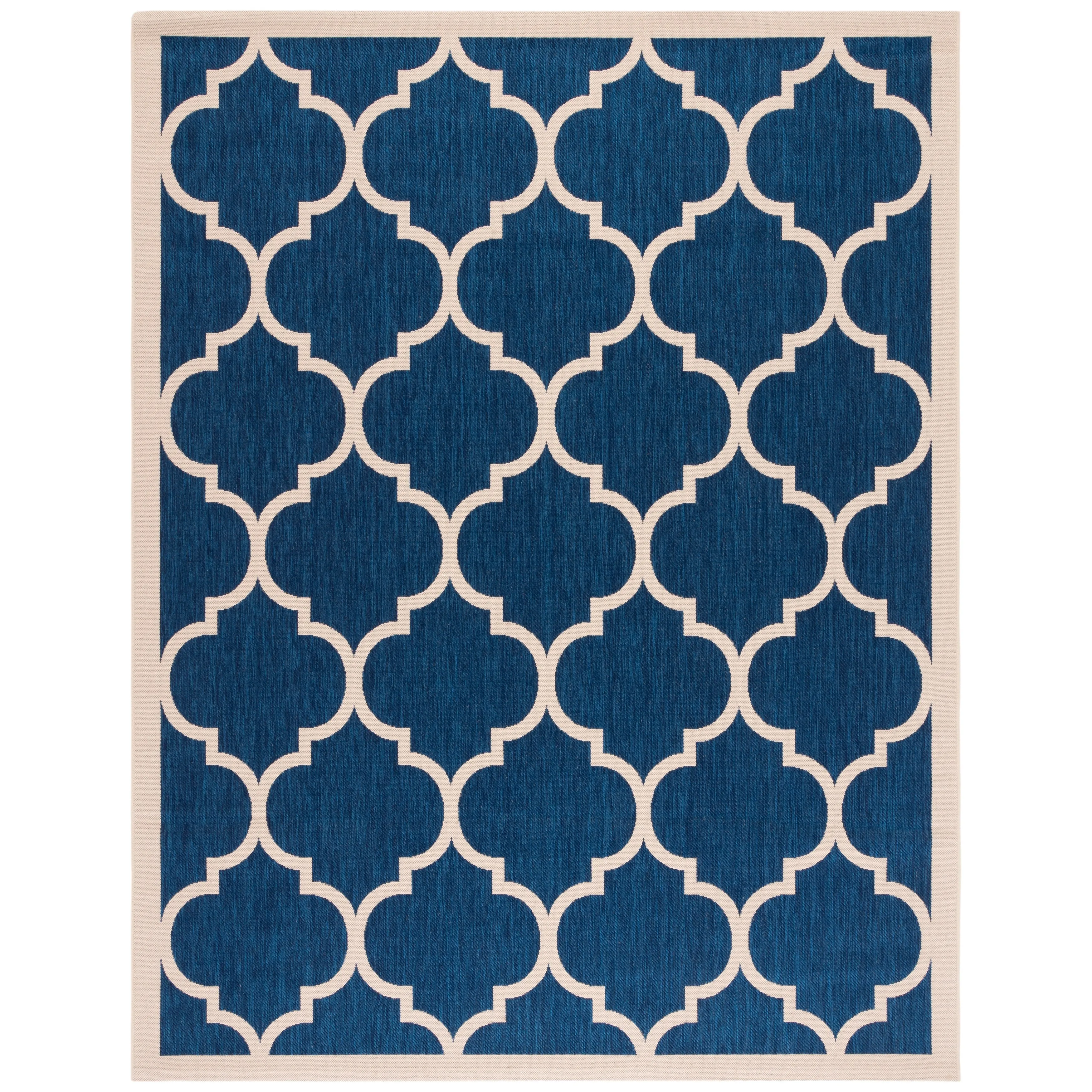 SAFAVIEH Courtyard Kathy Indoor/ Outdoor Waterproof Patio Backyard Rug - Navy/Beige - 8' x 11'