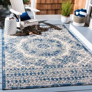 SAFAVIEH Courtyard Leanne Indoor/ Outdoor Waterproof Patio Backyard Rug - Beige/Navy - 5'3 x 7'7