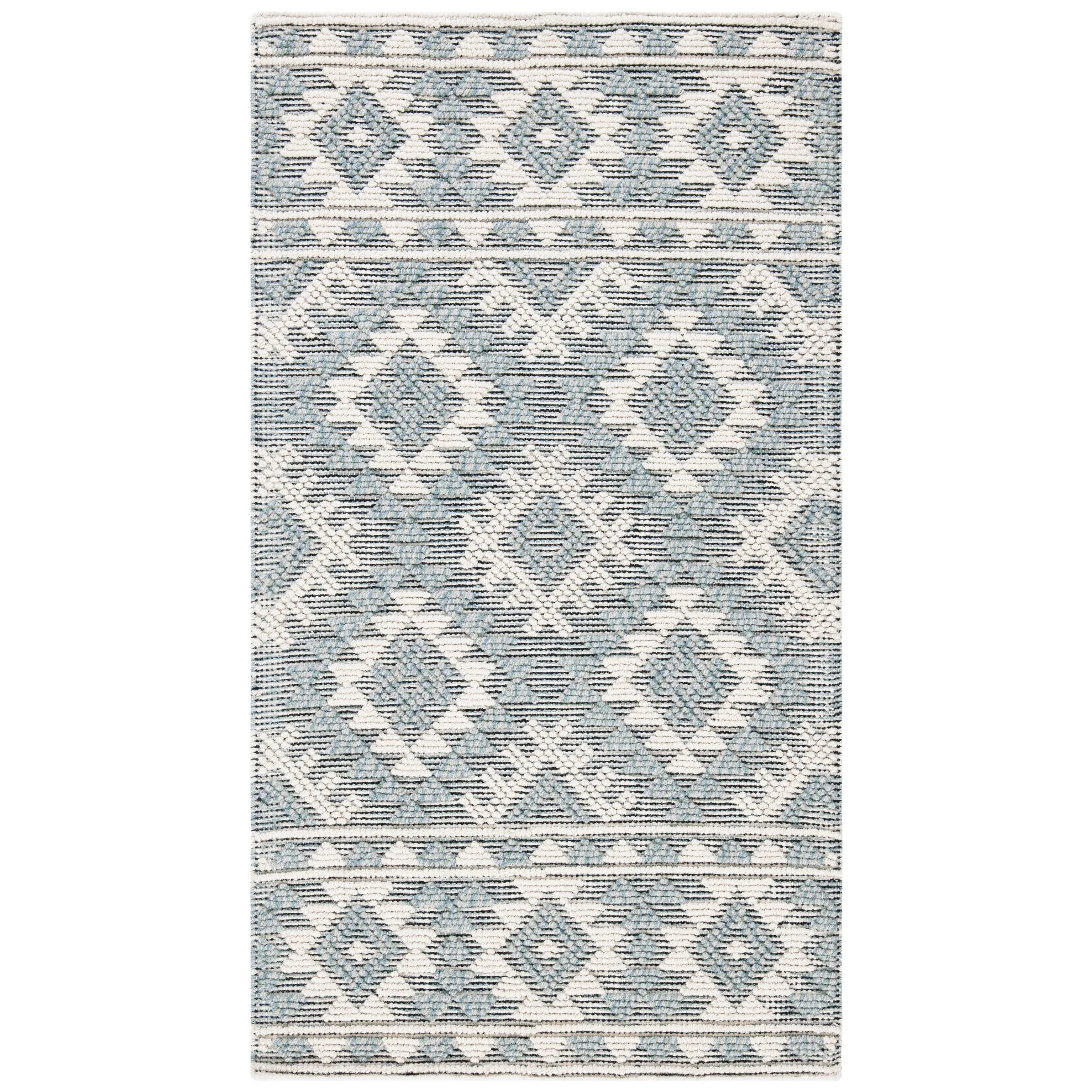 SAFAVIEH Handmade Natura Nouri Transitional Geometric Cream/Aqua Wool Rug