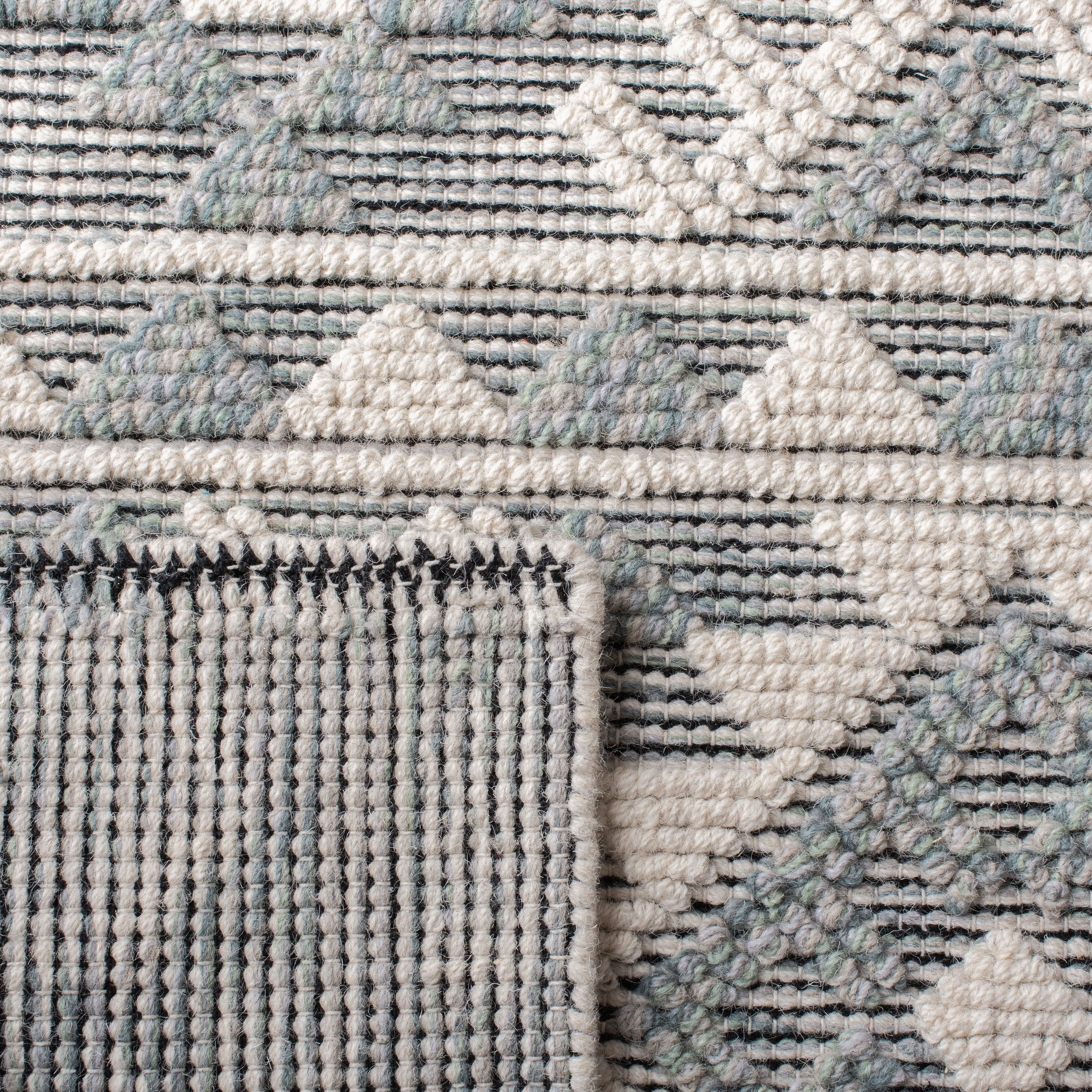 SAFAVIEH Handmade Natura Nouri Transitional Geometric Cream/Aqua Wool Rug