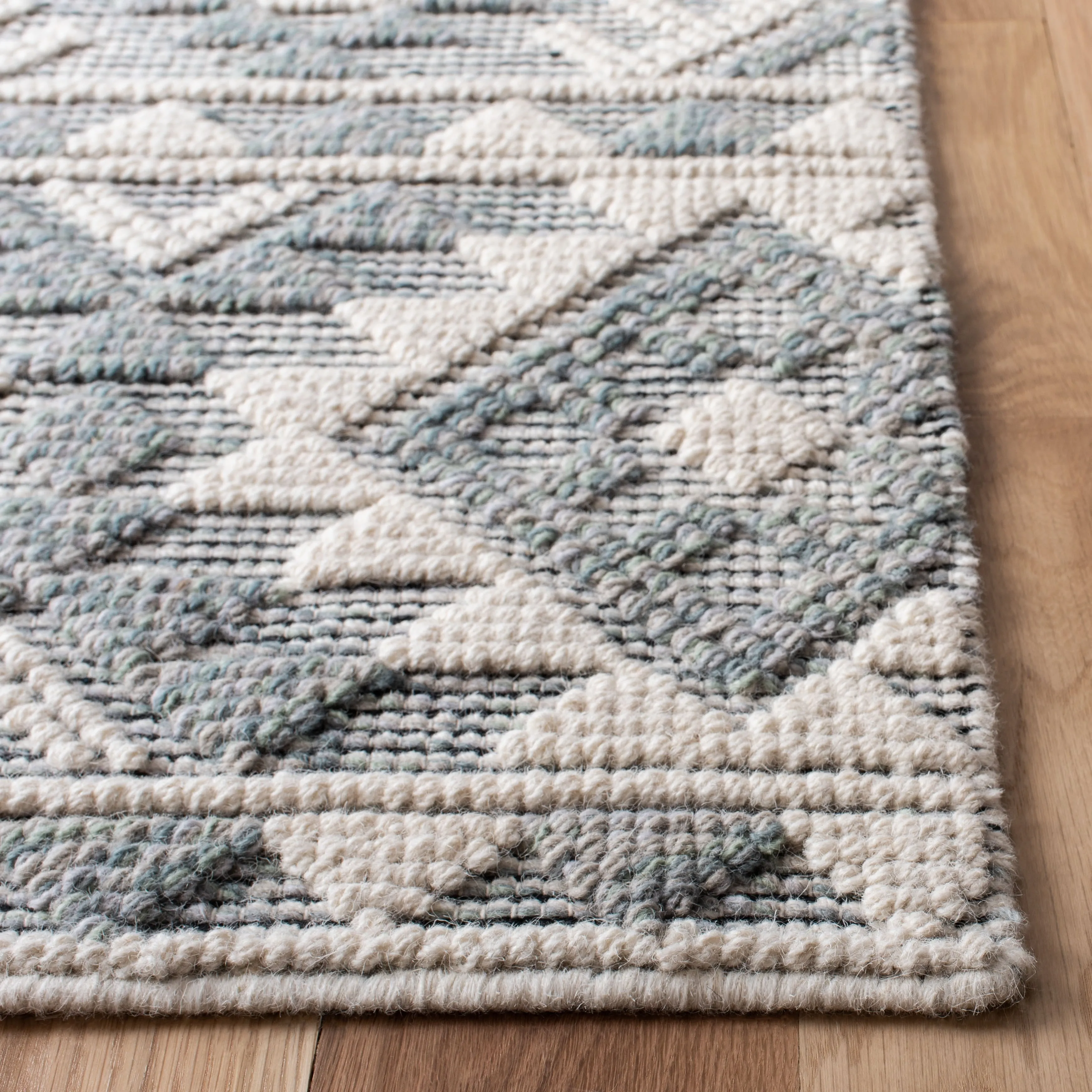 SAFAVIEH Handmade Natura Nouri Transitional Geometric Cream/Aqua Wool Rug