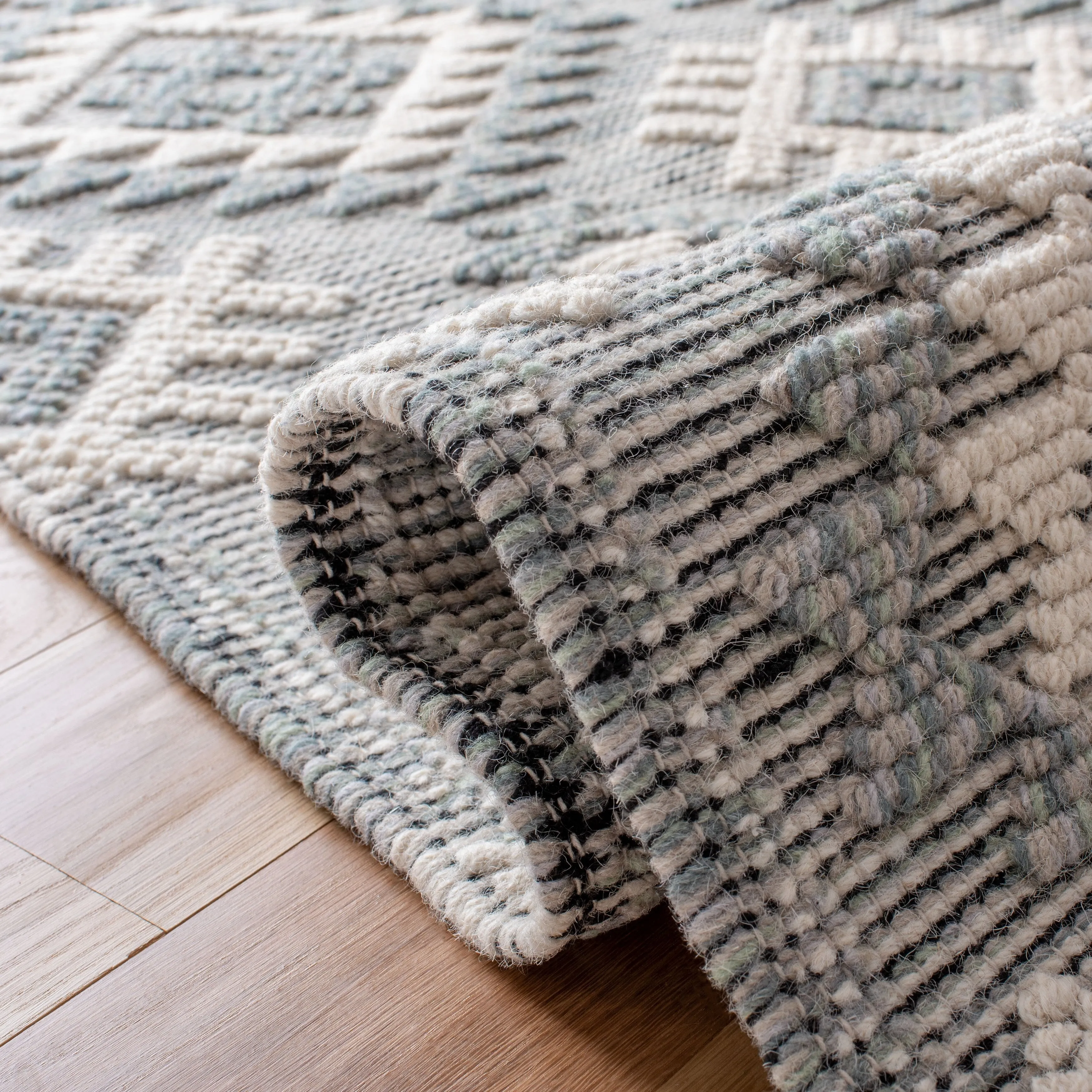 SAFAVIEH Handmade Natura Nouri Transitional Geometric Cream/Aqua Wool Rug