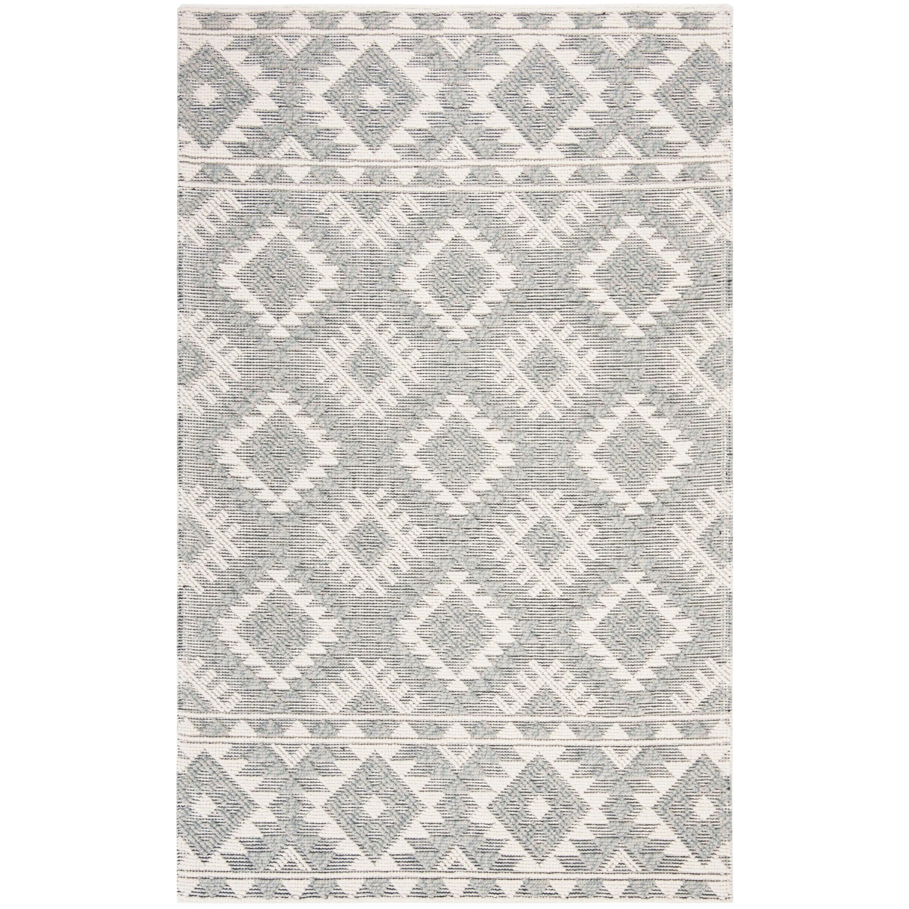SAFAVIEH Handmade Natura Nouri Transitional Geometric Cream/Aqua Wool Rug