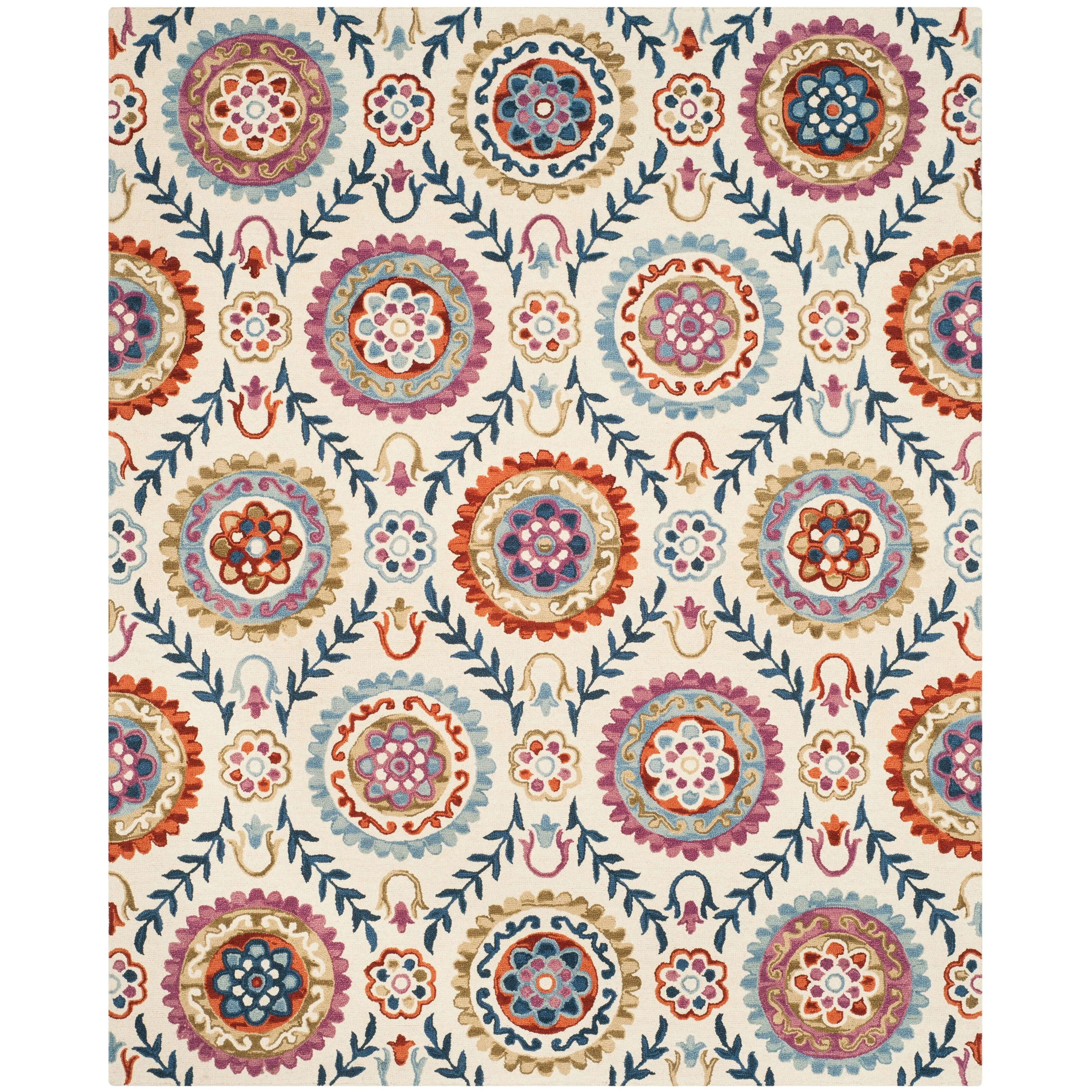 SAFAVIEH Handmade Suzani Bianca Boho Tribal Wool Rug