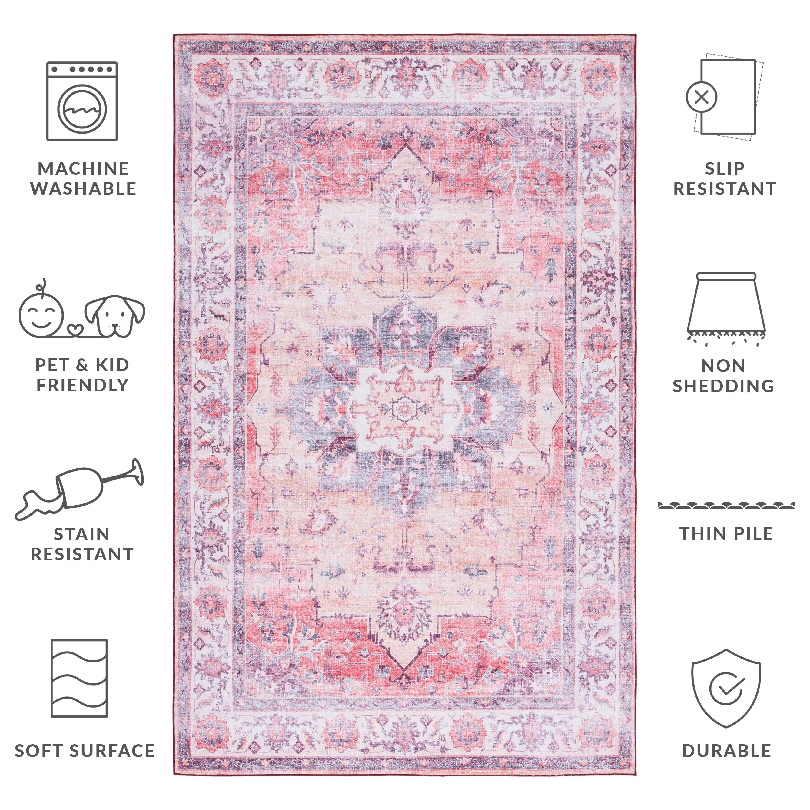 SAFAVIEH Tucson Machine Washable Slip Resistant Celina Traditional Rug