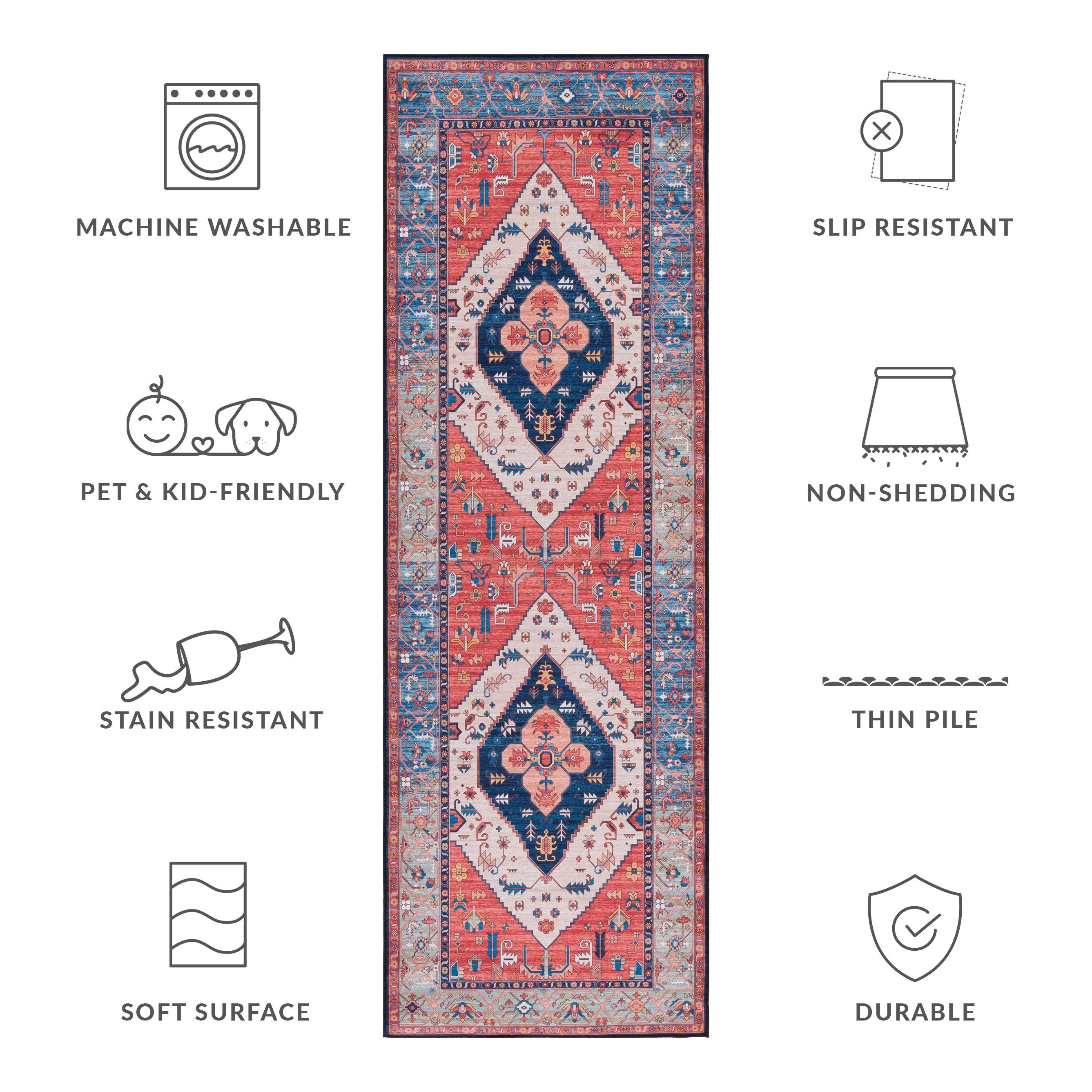 SAFAVIEH Tucson Machine Washable Slip Resistant Dorcas Oriental Medallion