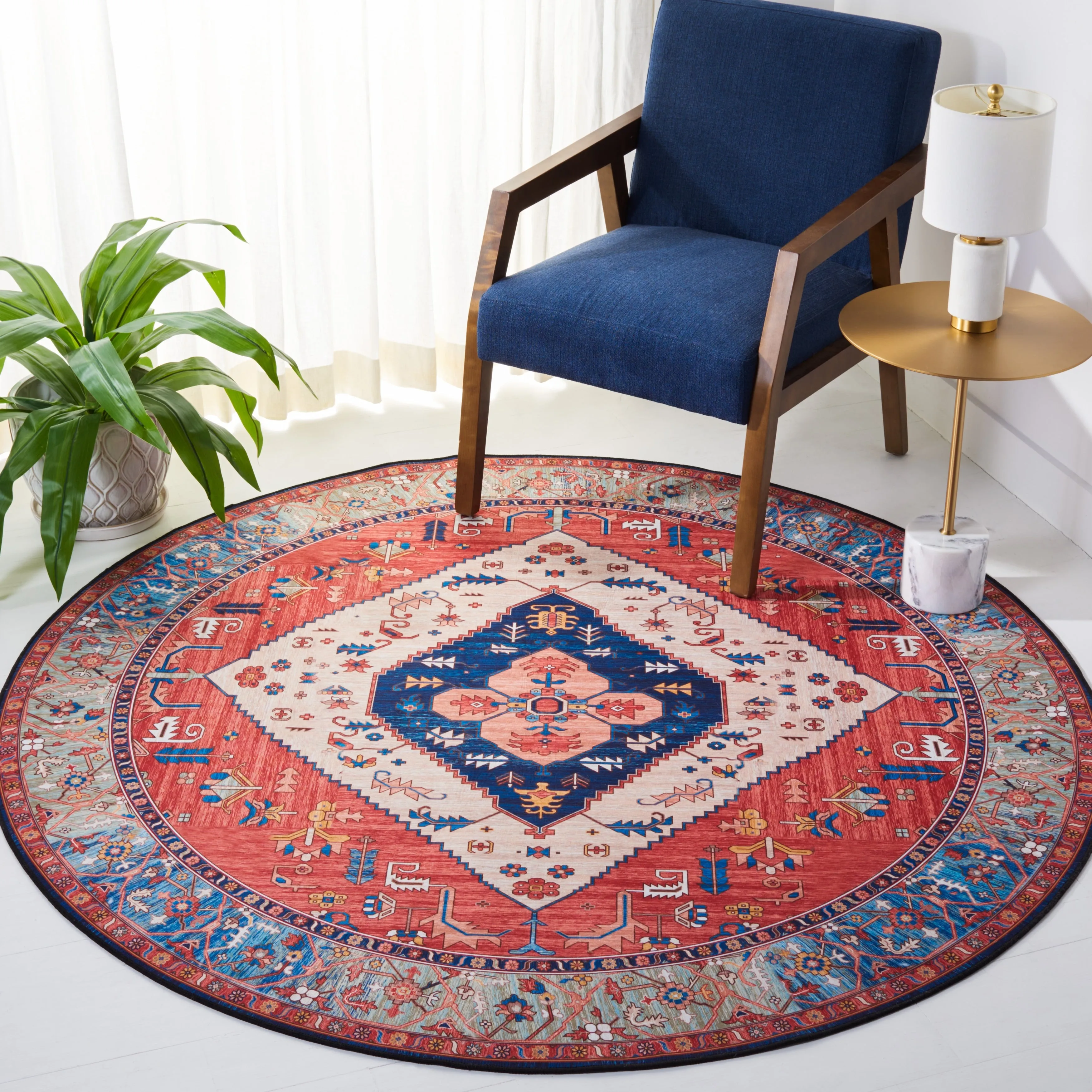 SAFAVIEH Tucson Machine Washable Slip Resistant Dorcas Oriental Medallion