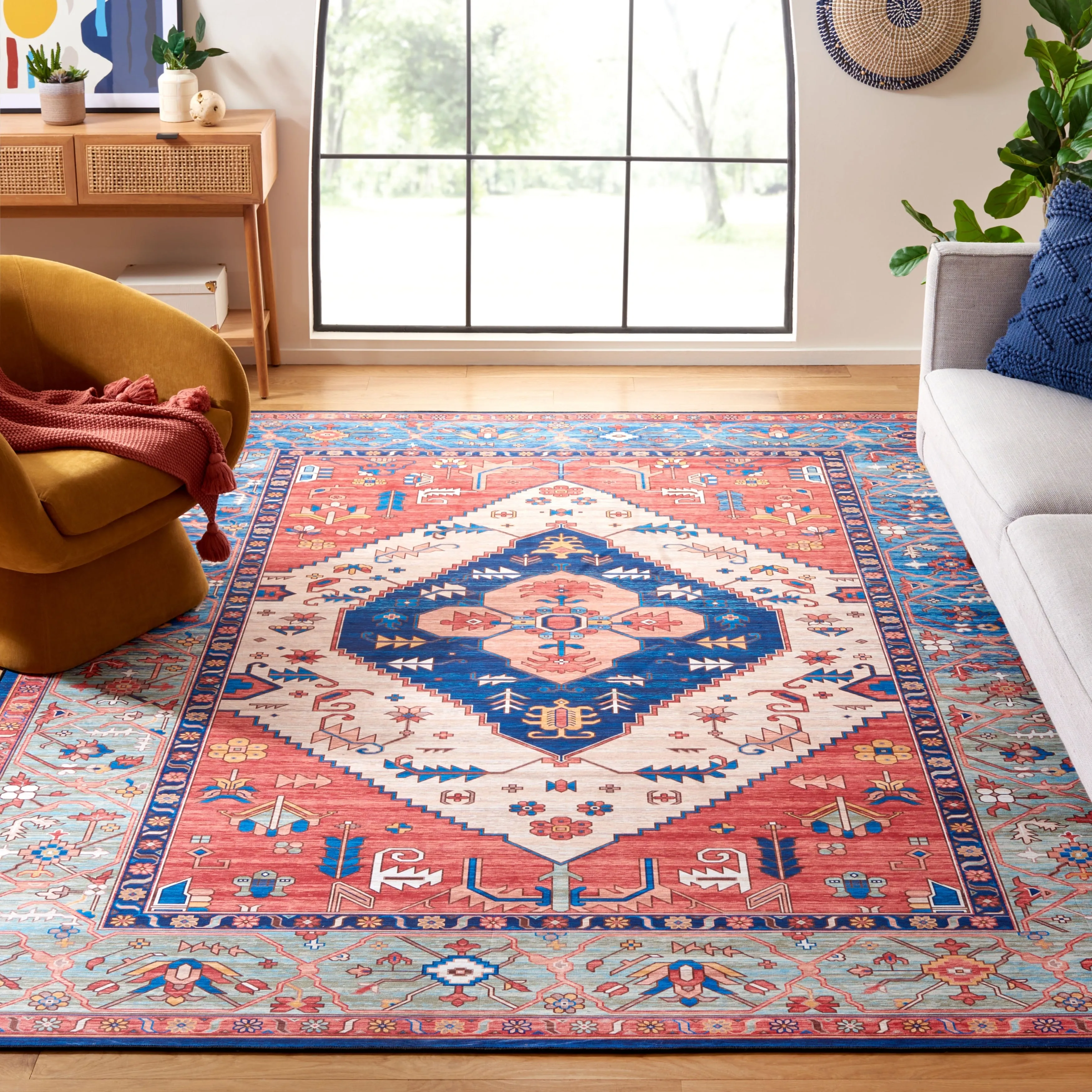 SAFAVIEH Tucson Machine Washable Slip Resistant Dorcas Oriental Medallion